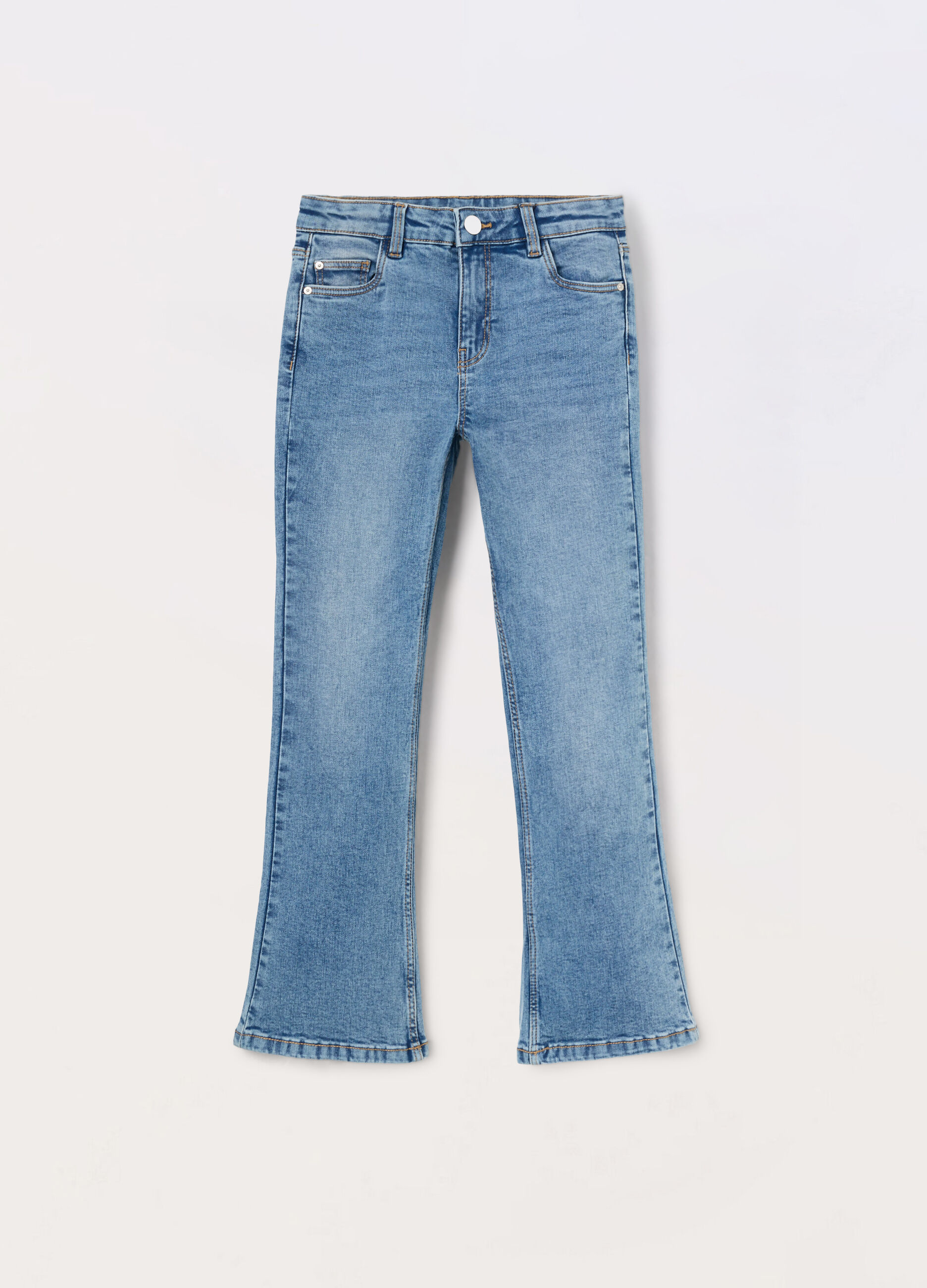 Pantaloni flare fit in denim di cotone stretch ragazza_0