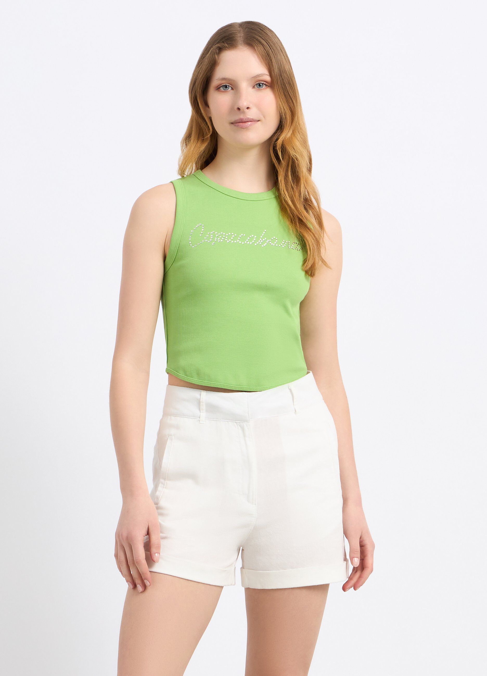 Top cropped in costina di cotone stretch donna_0