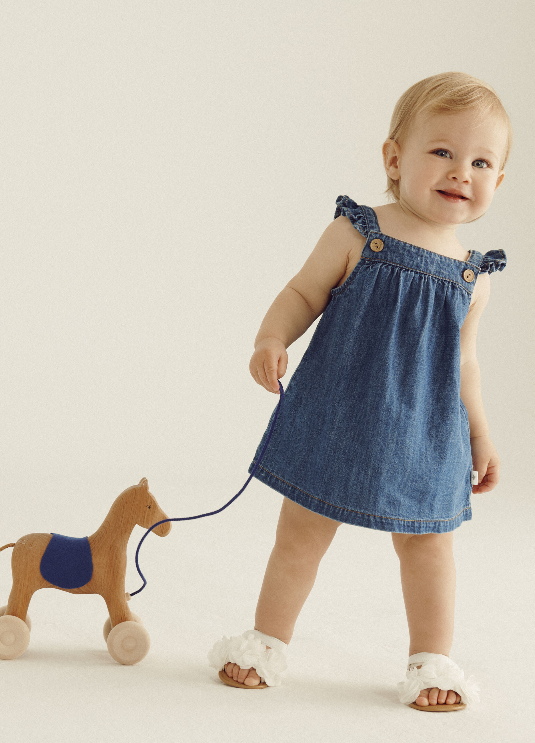 Set vestito + shorts in denim di puro cotone IANA neonata_0