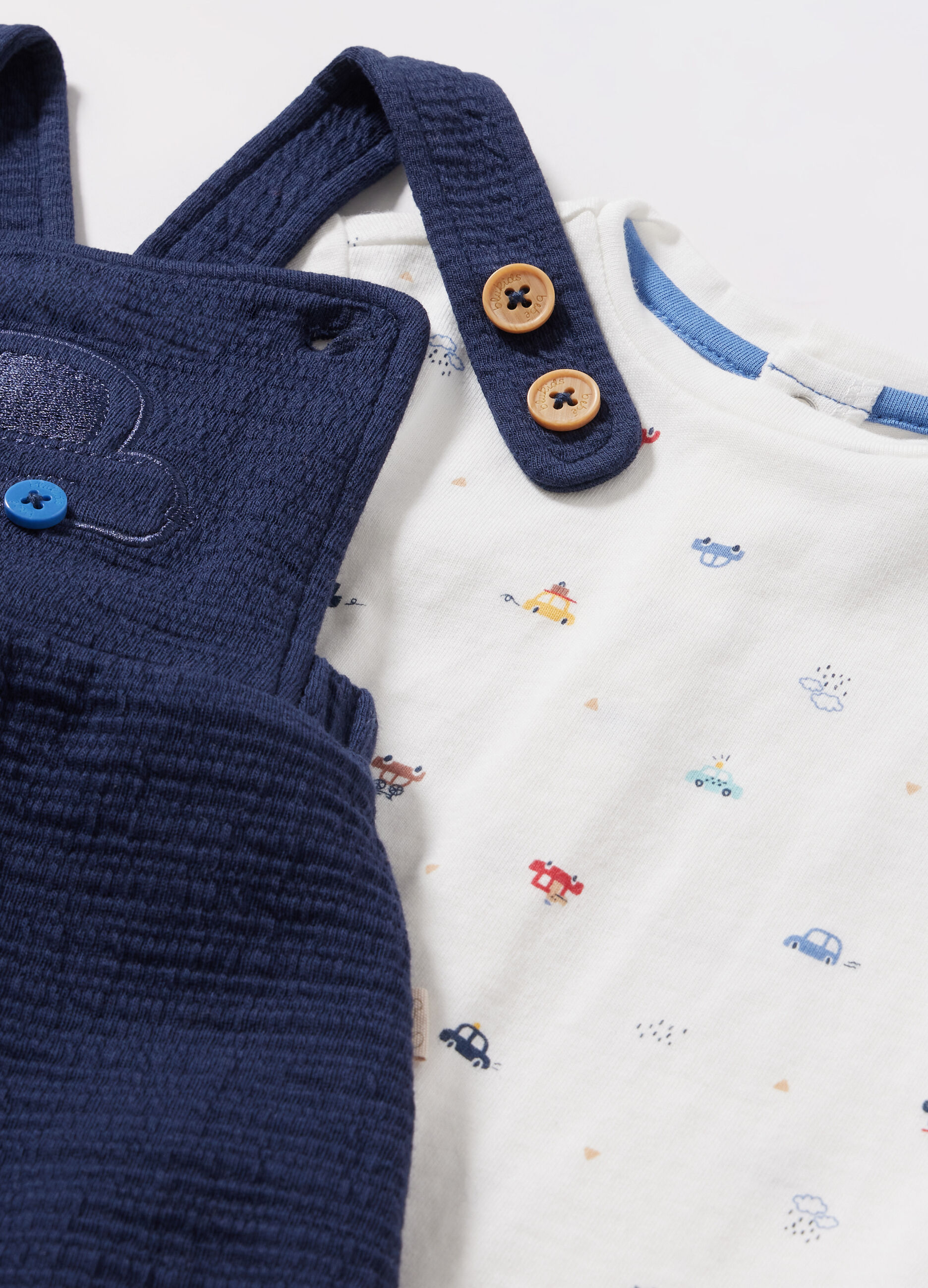 Set in puro cotone salopette + t-shirt neonato_1