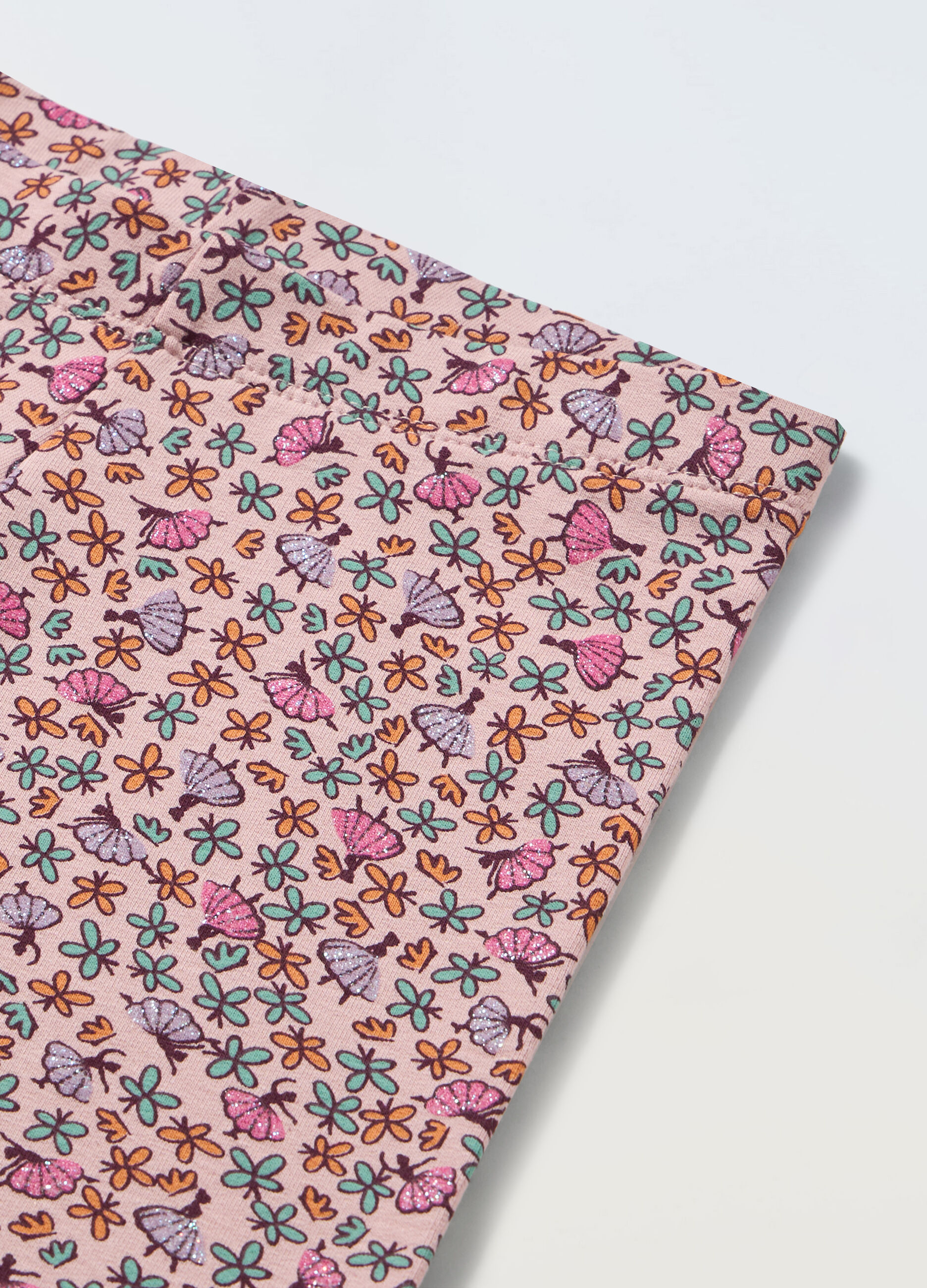 Leggings con stampa glitter in cotone stretch bambina_1