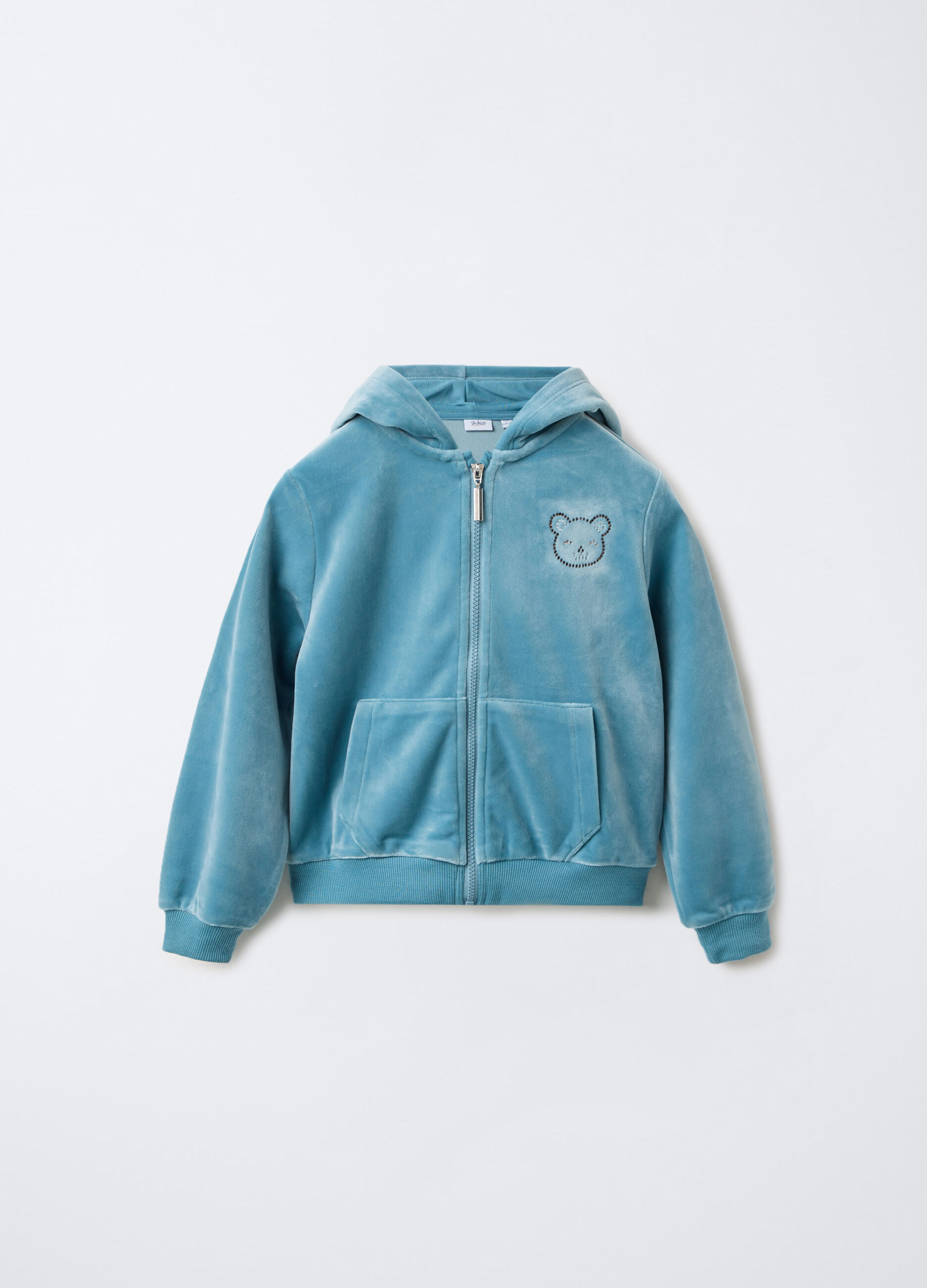 Felpa in velluto relexed fit con zip e cappuccio bambina_0