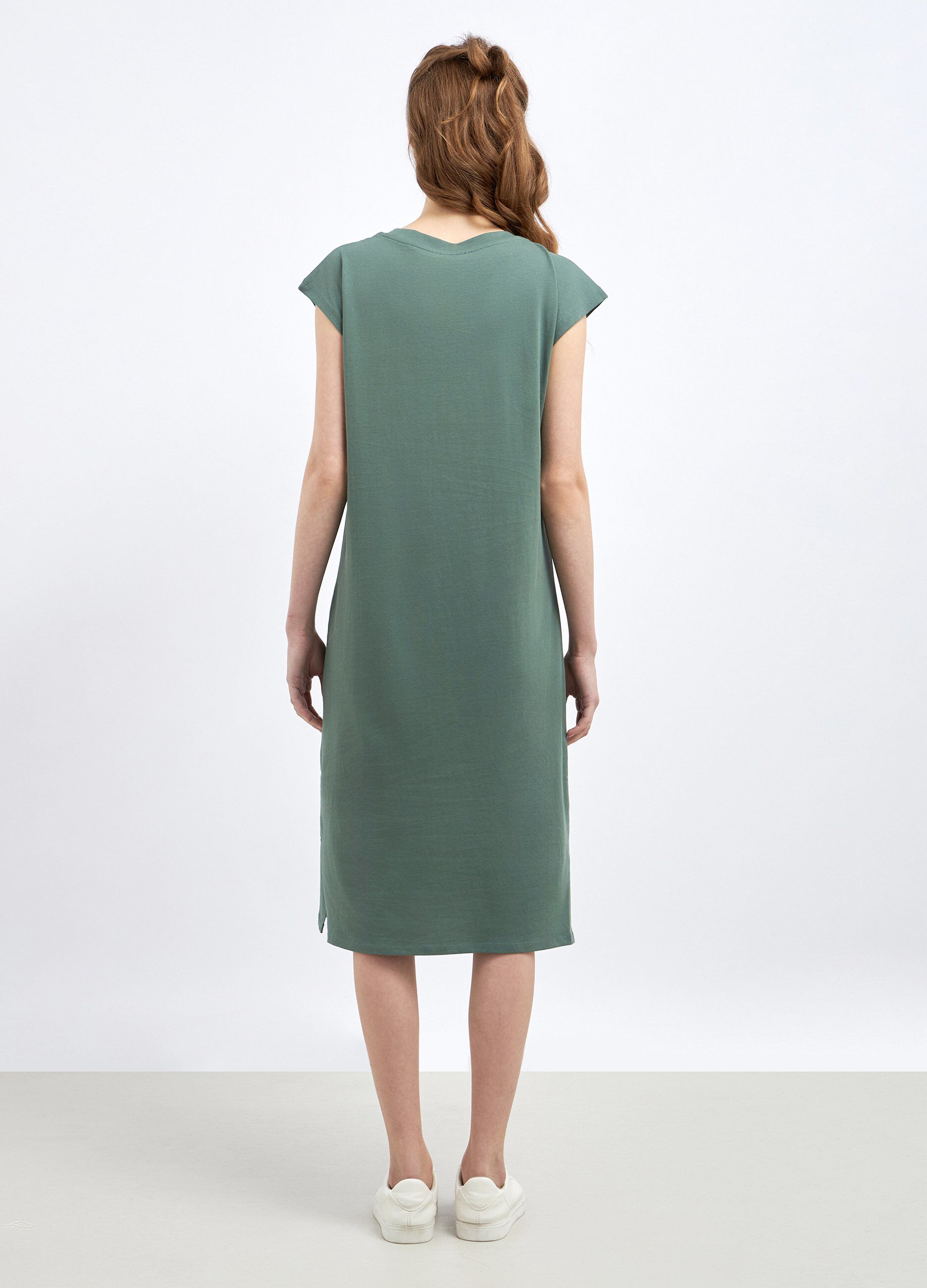 Abito lungo a maniche corte in puro cotone donna_2