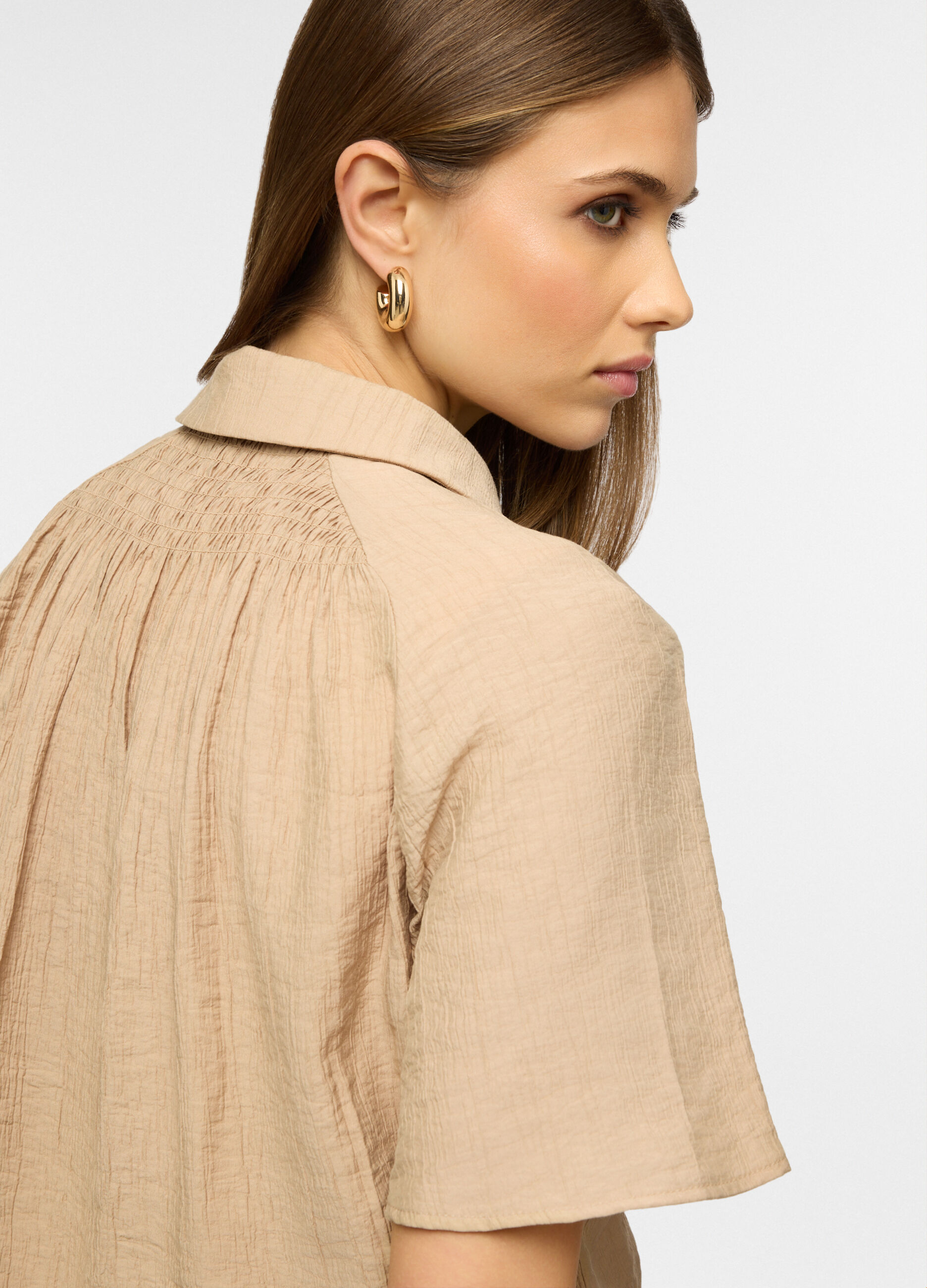 Camicia a maniche corte con colletto classico in misto viscosa donna_2