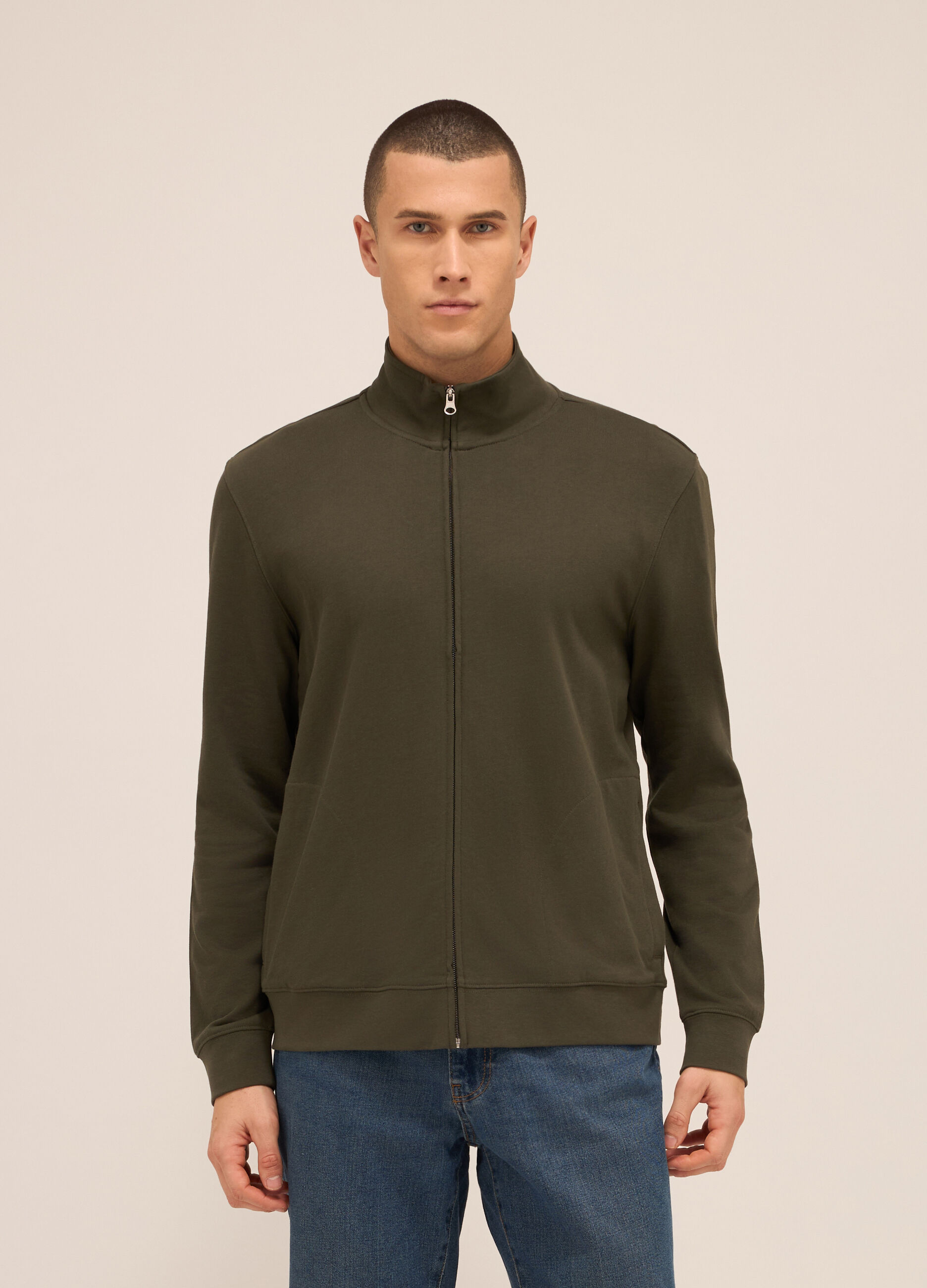 Felpa con zip in puro cotone uomo