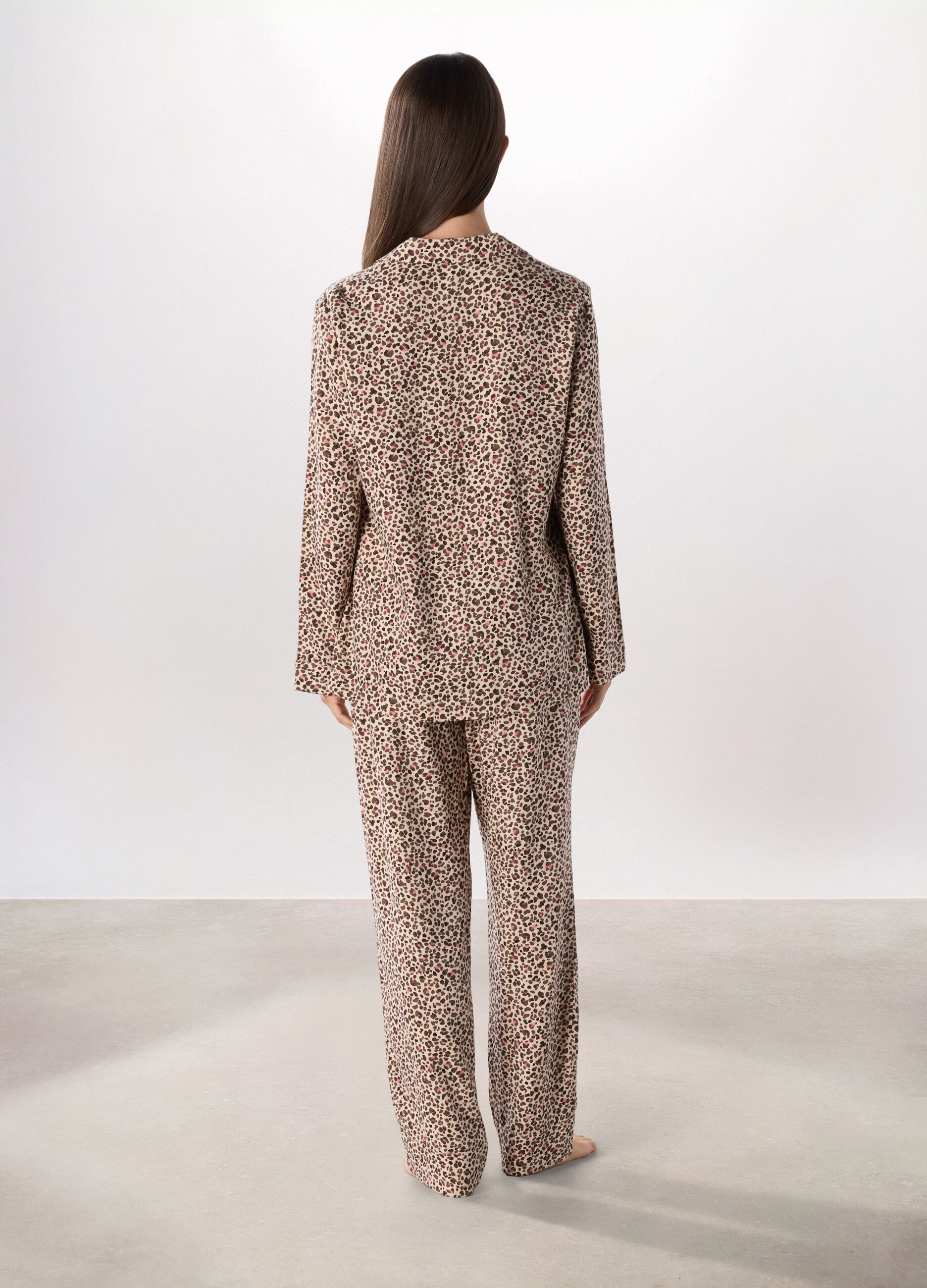 Set pigiama lungo animalier in twill puro cotone donna_1