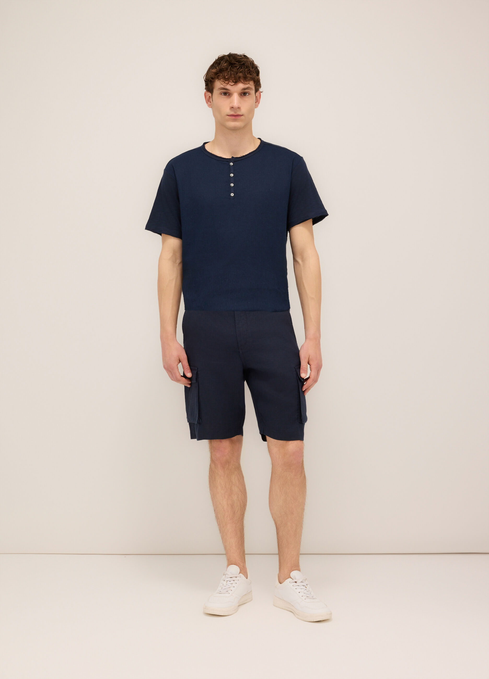 Bermuda cargo regular fit in lino uomo_0