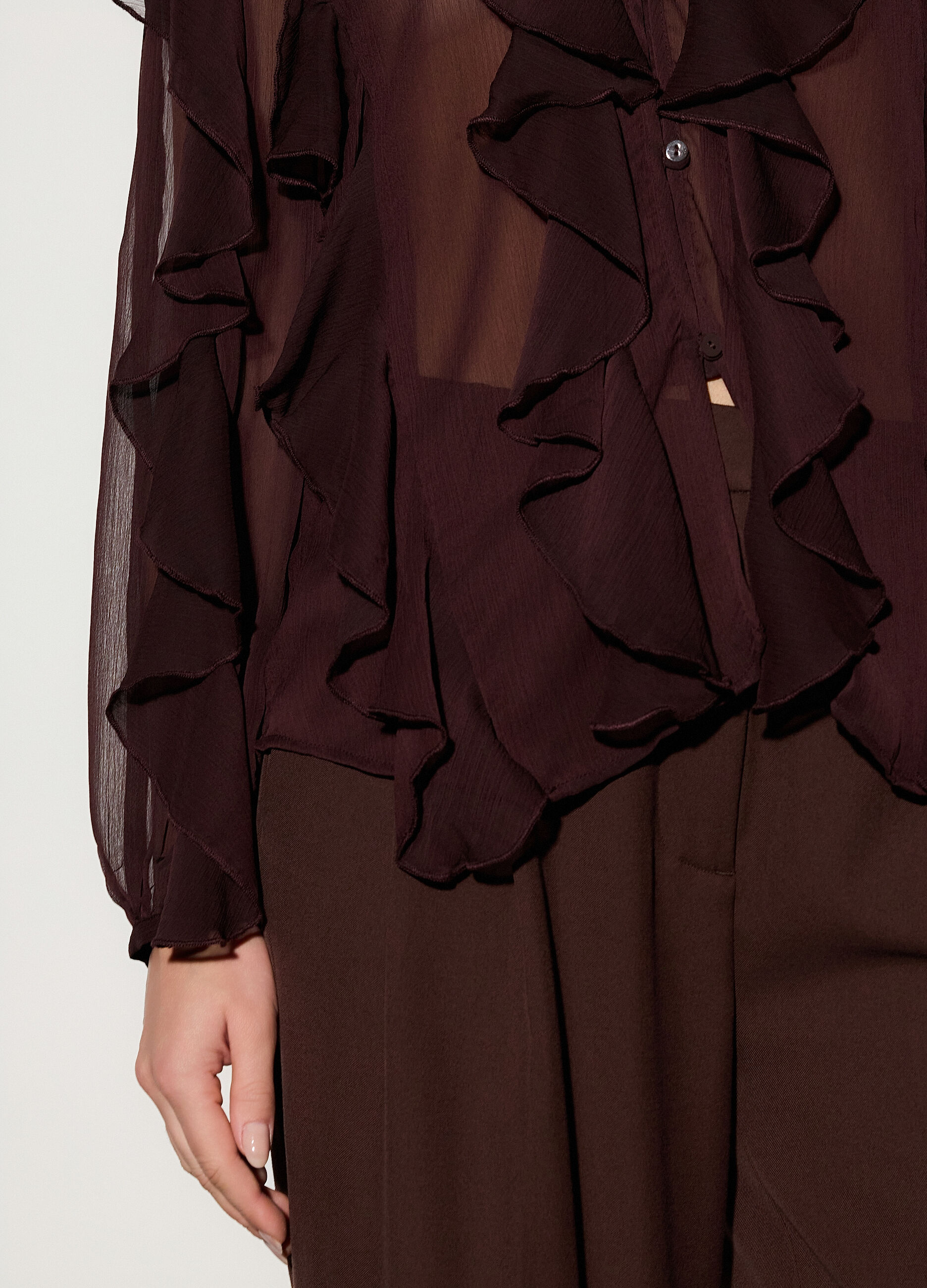 Camicia regular fit con scollo a V e rouches donna_3