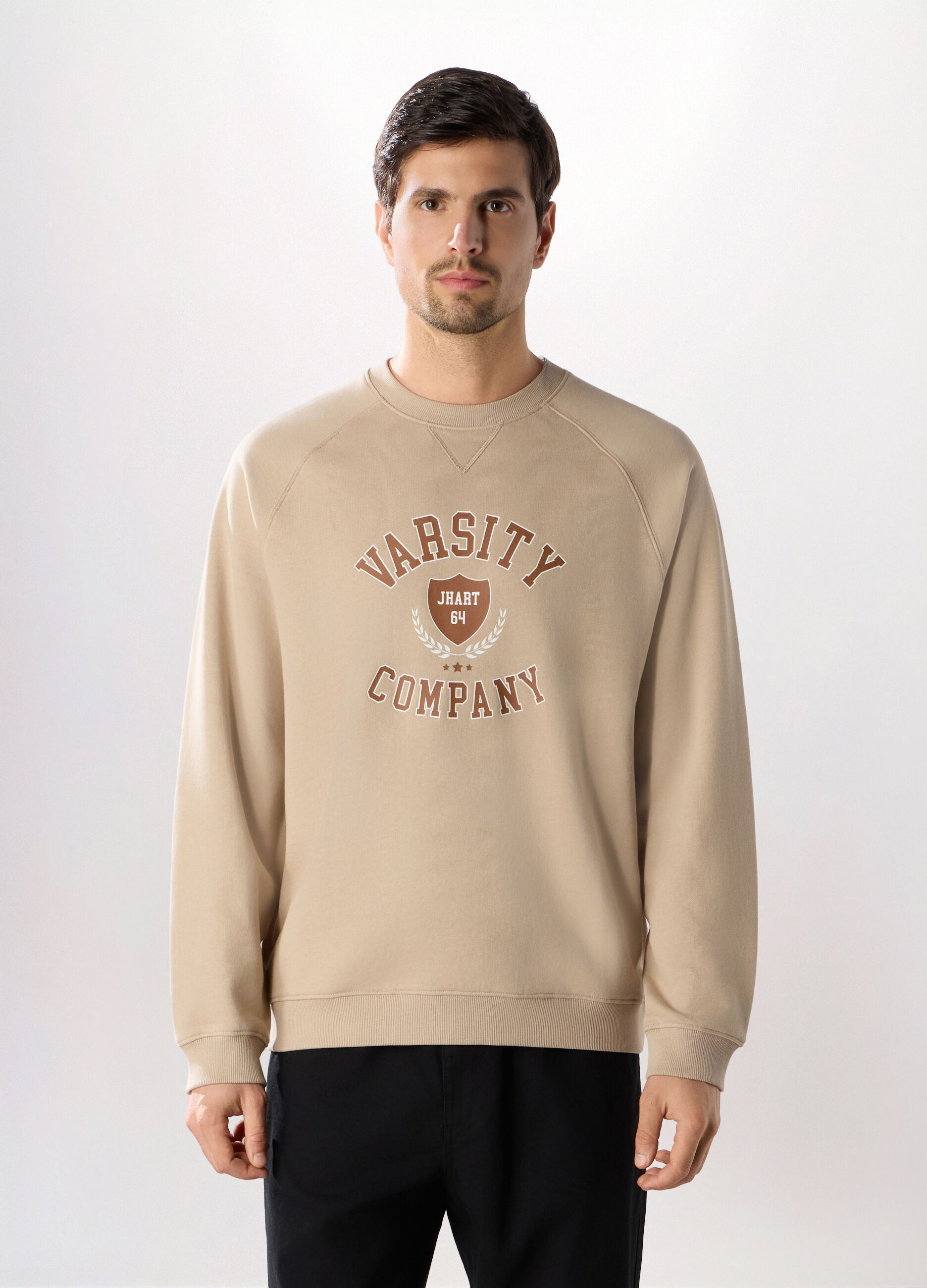 Felpa girocollo in cotone con stampa uomo_0