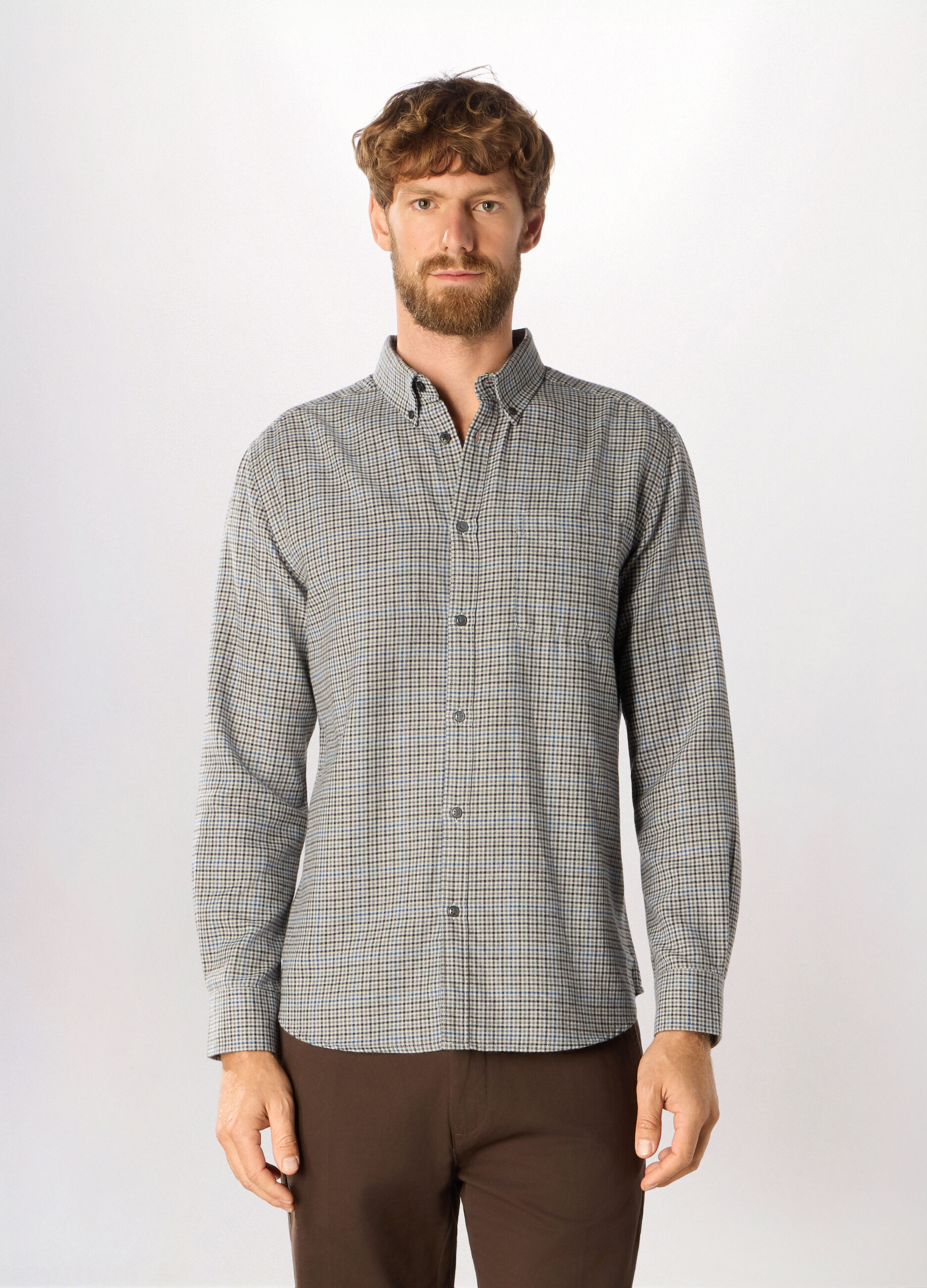 Camicia in flanella misto cotone a quadri uomo_0