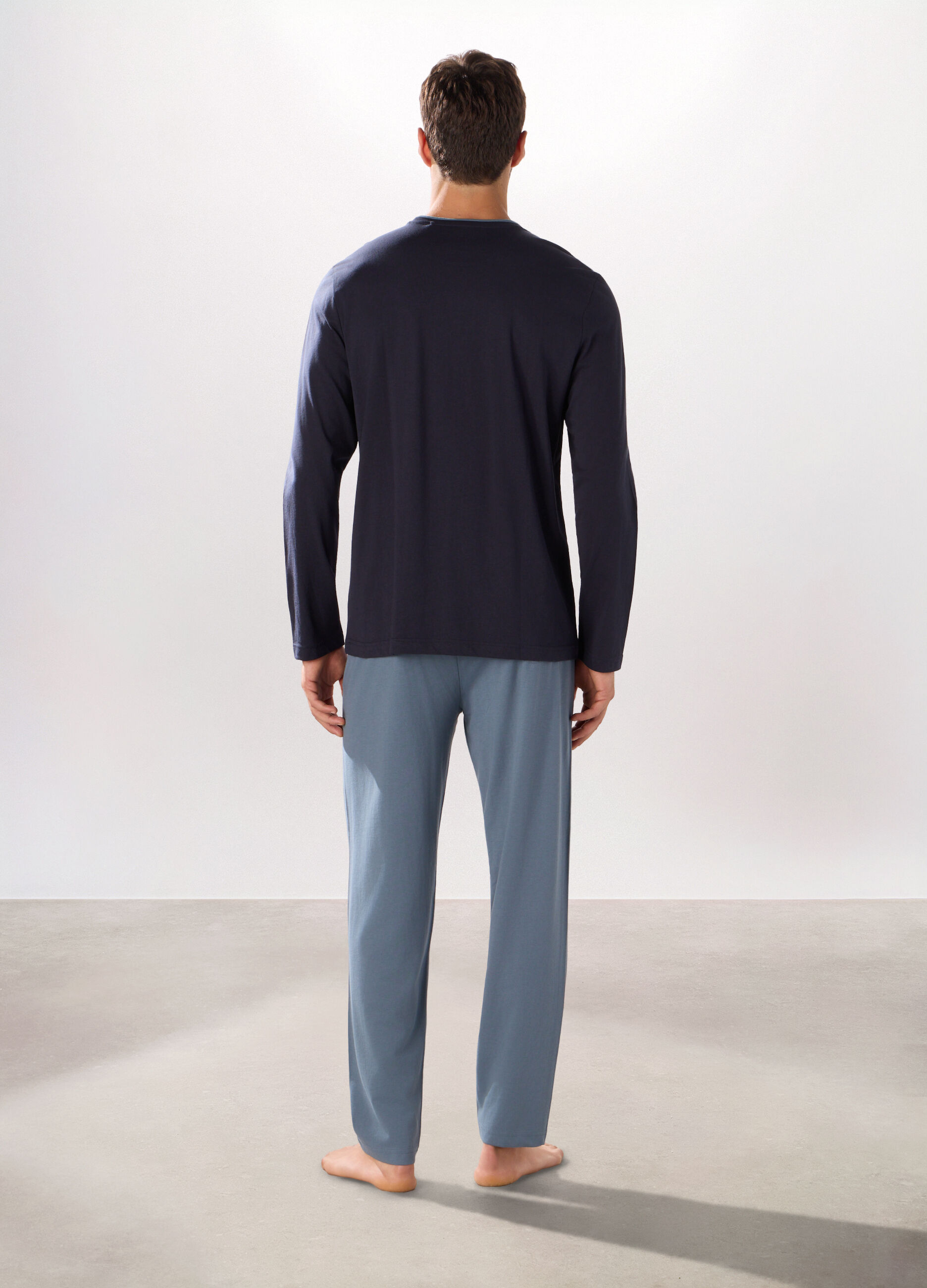 Pigiama lungo bicolore in puro cotone uomo_1