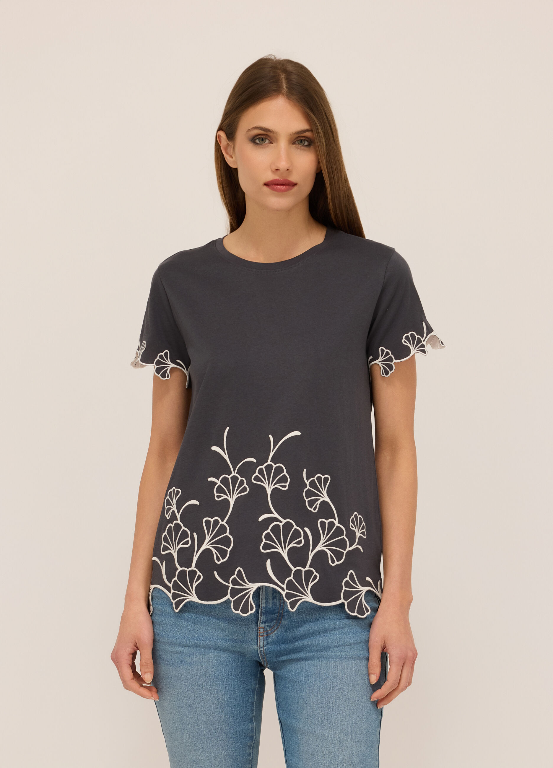 T-shirt in jersey di puro cotone donna_0