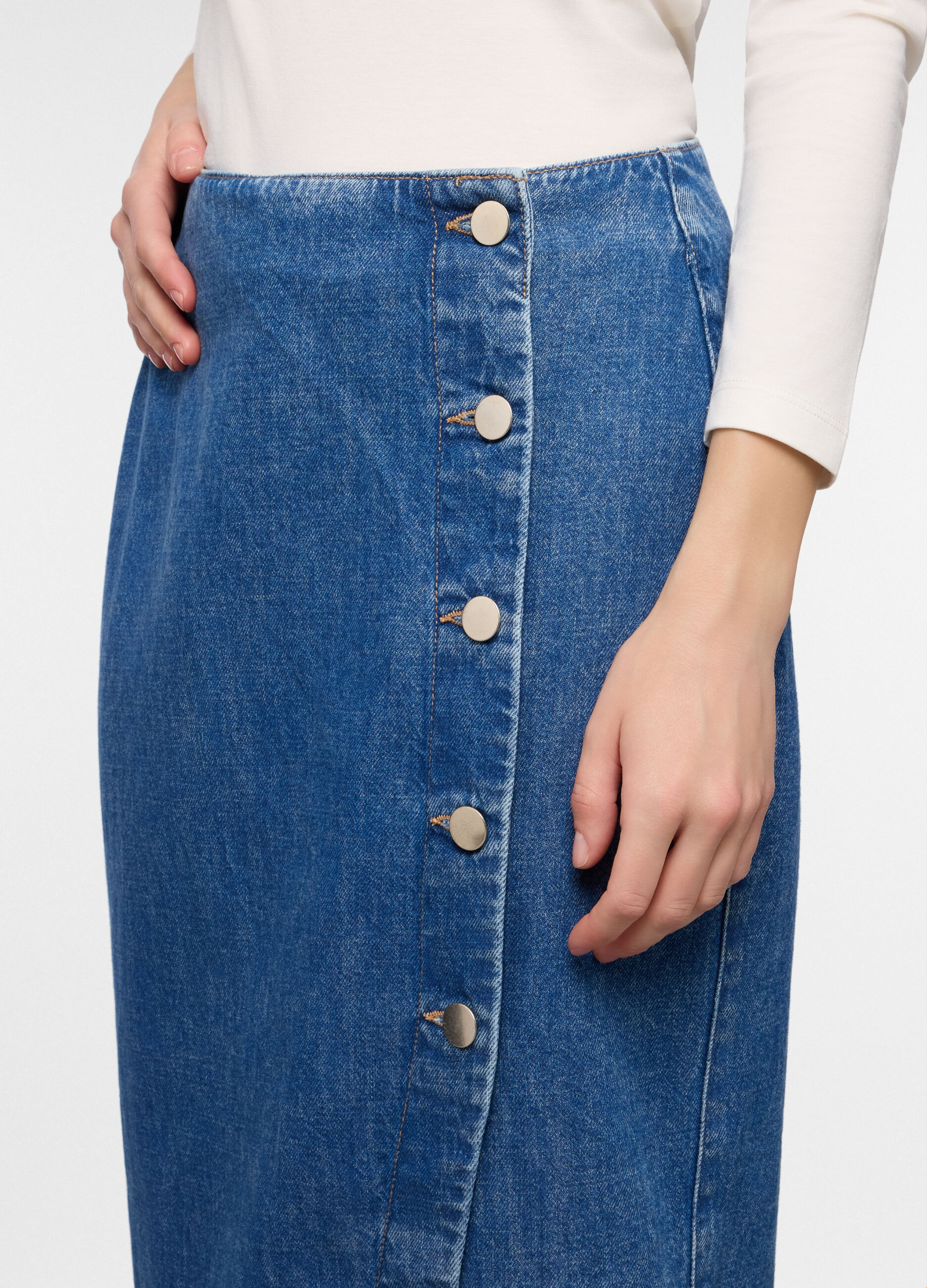 Gonna lunga in denim di puro cotone donna_2