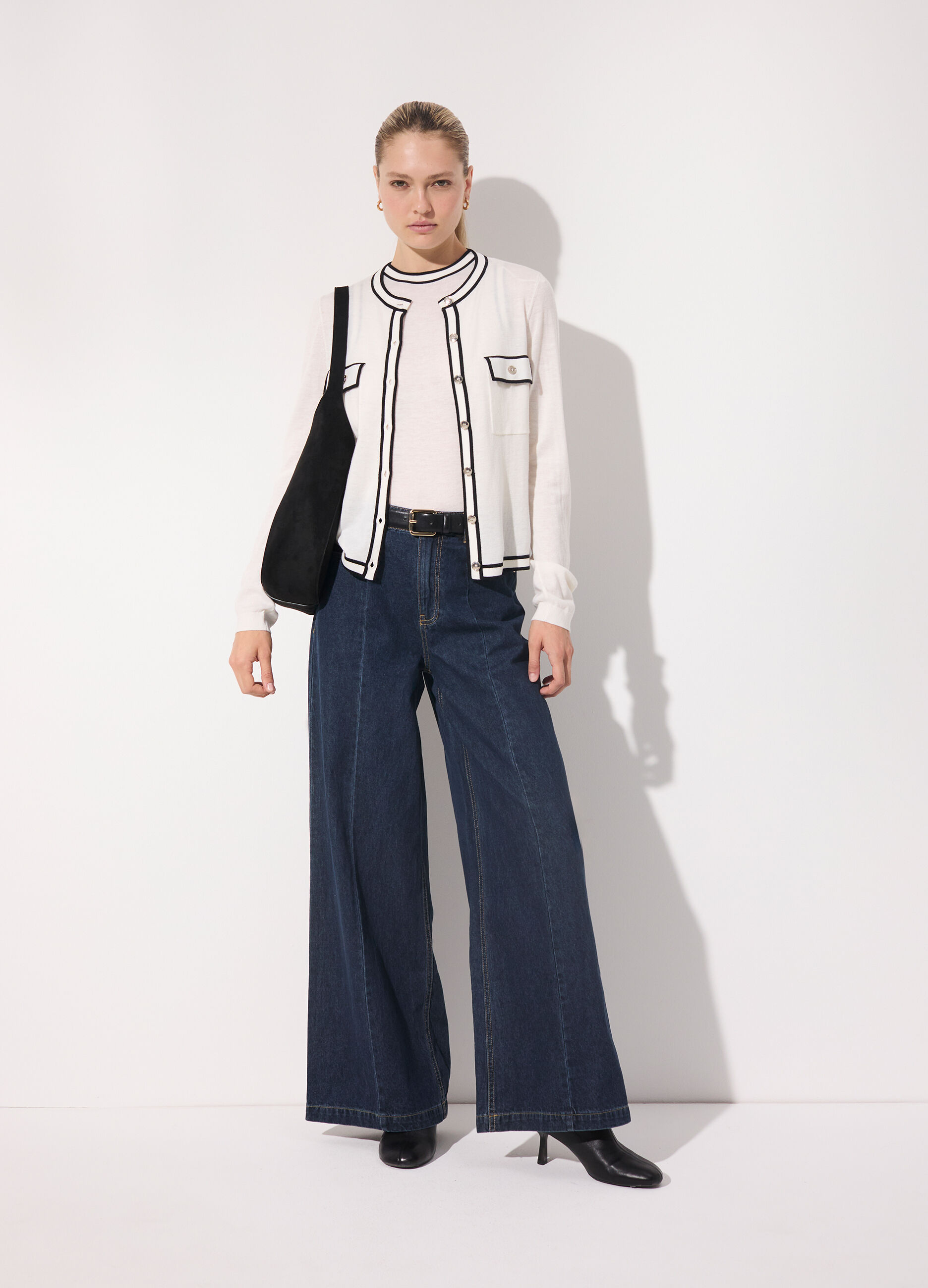 Denim wide leg in puro cotone donna_0