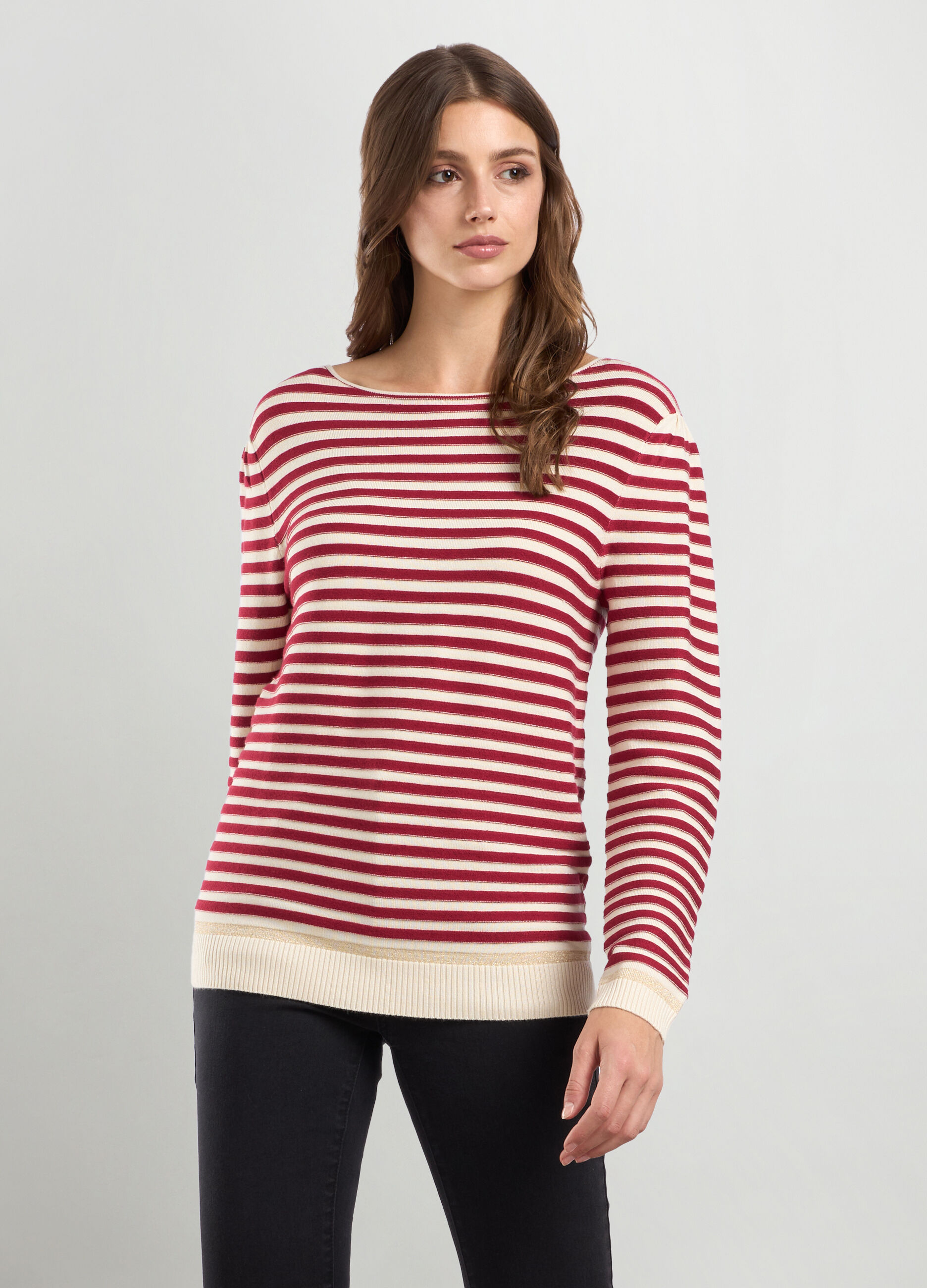 Pullover misto viscosa a righe donna_0