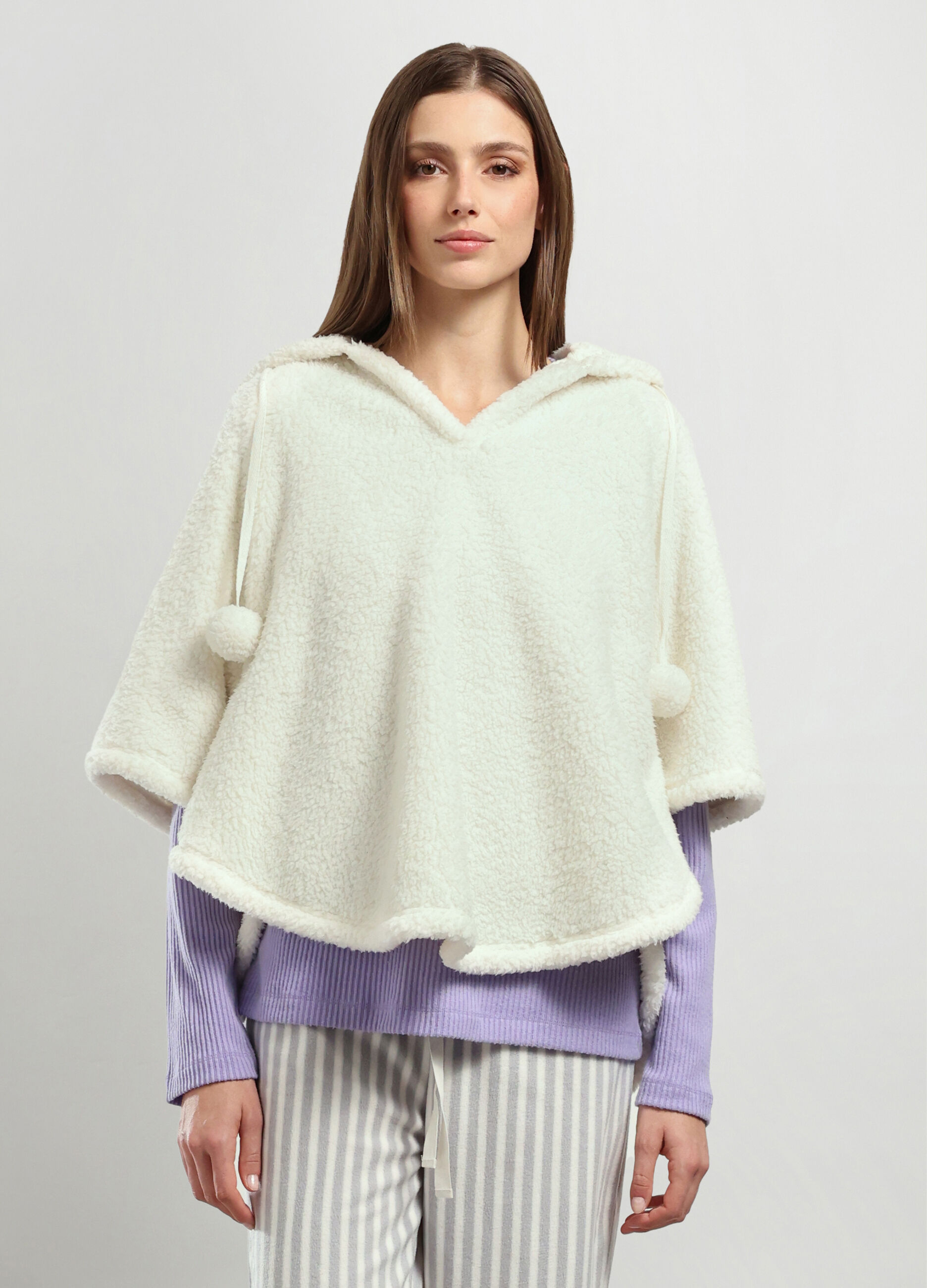 Poncho in coral fleece donna_0