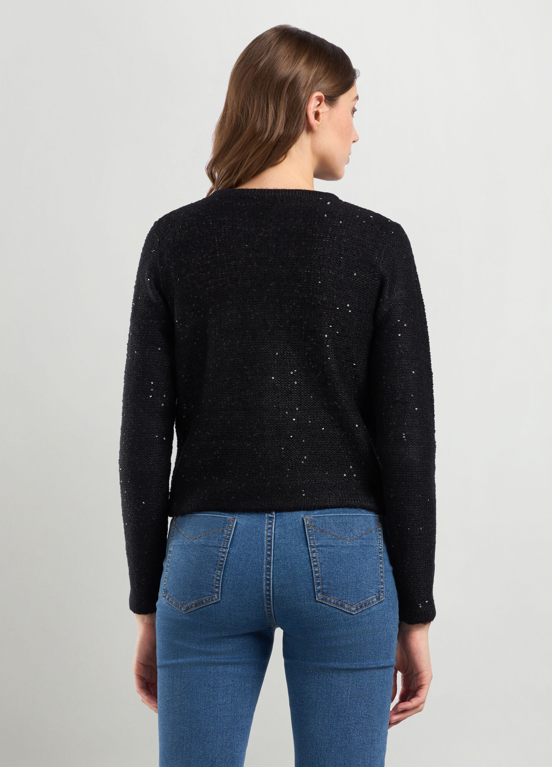 Cardigan tricot con paillettes donna_1