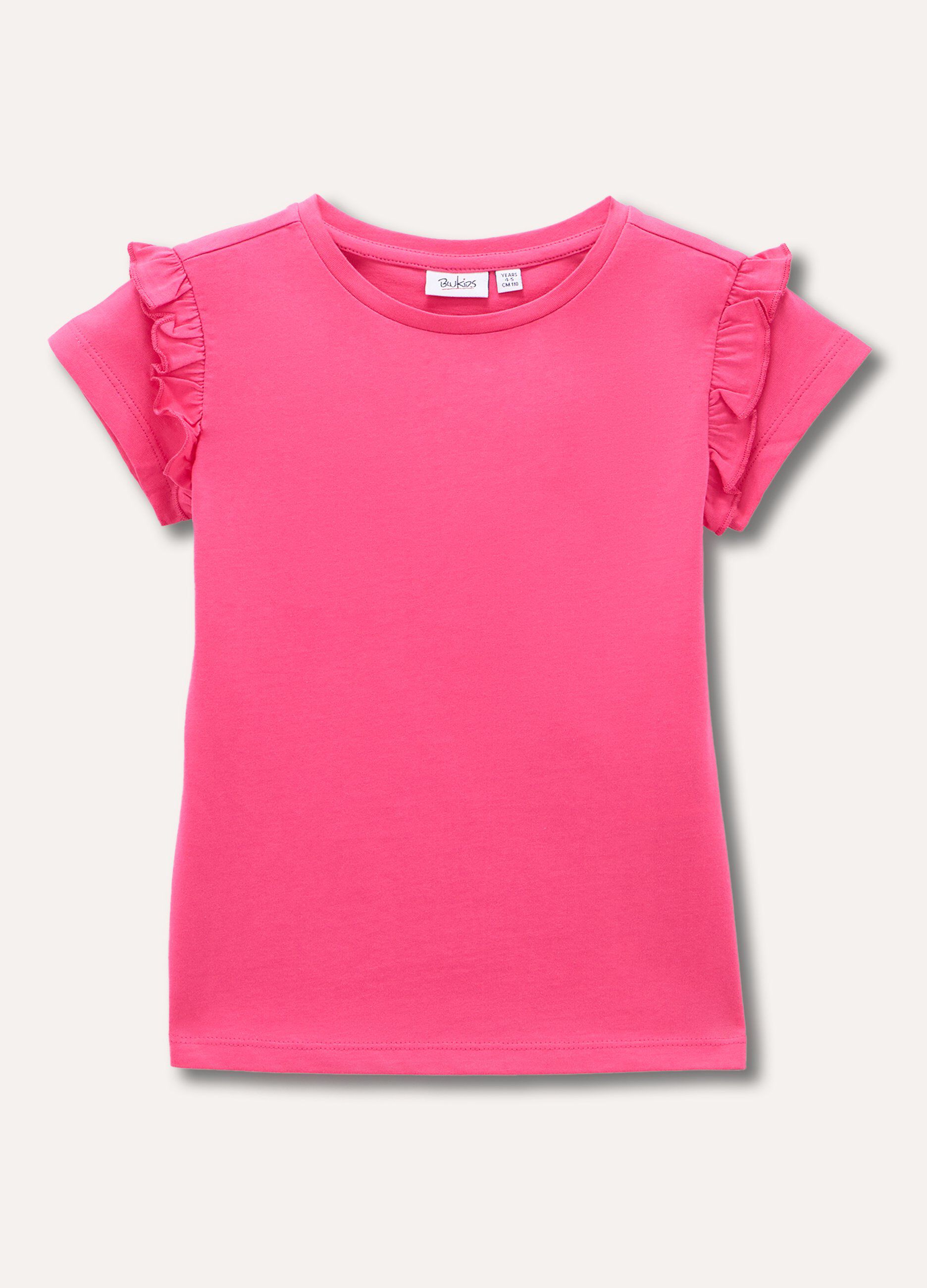 T-shirt in puro cotone con rouches bambina_0