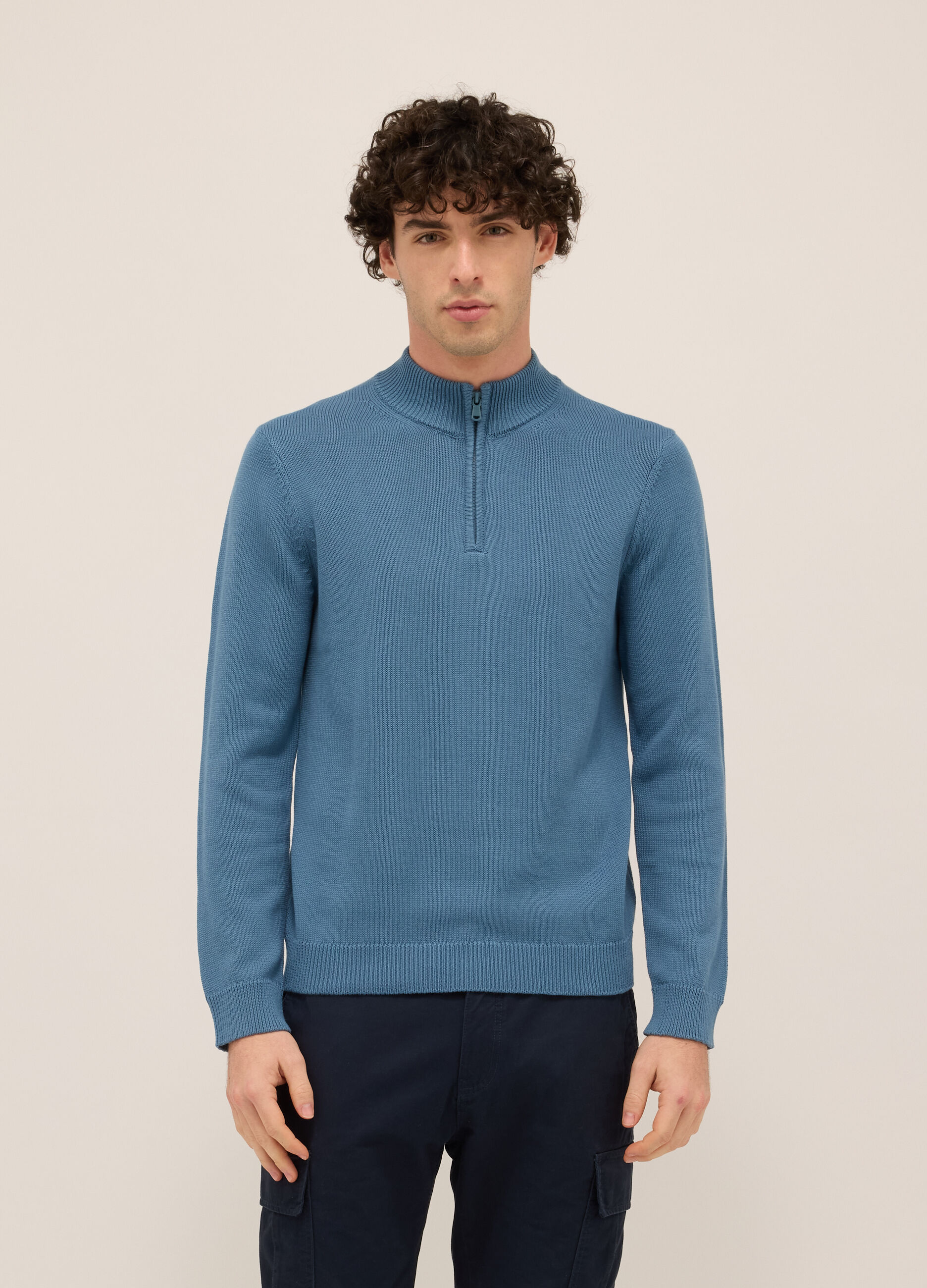 Maglione lupetto con mezza zip in misto cotone uomo