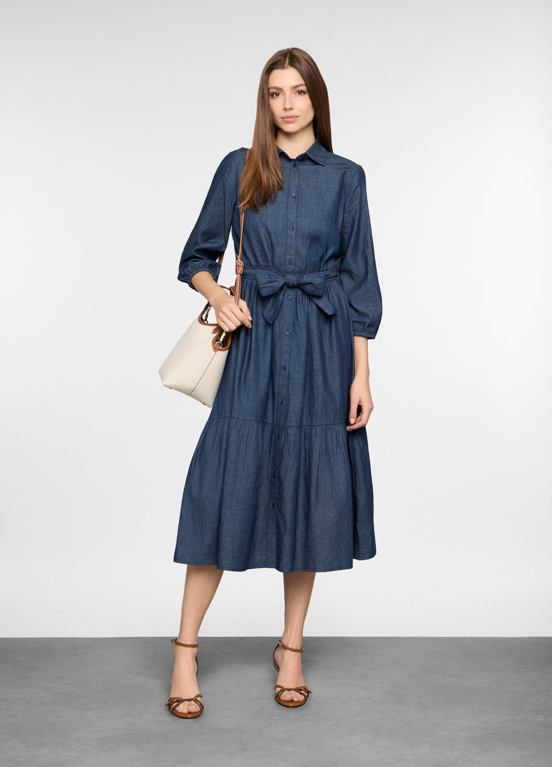 Vestito lungo in chambray di puro cotone donna_0