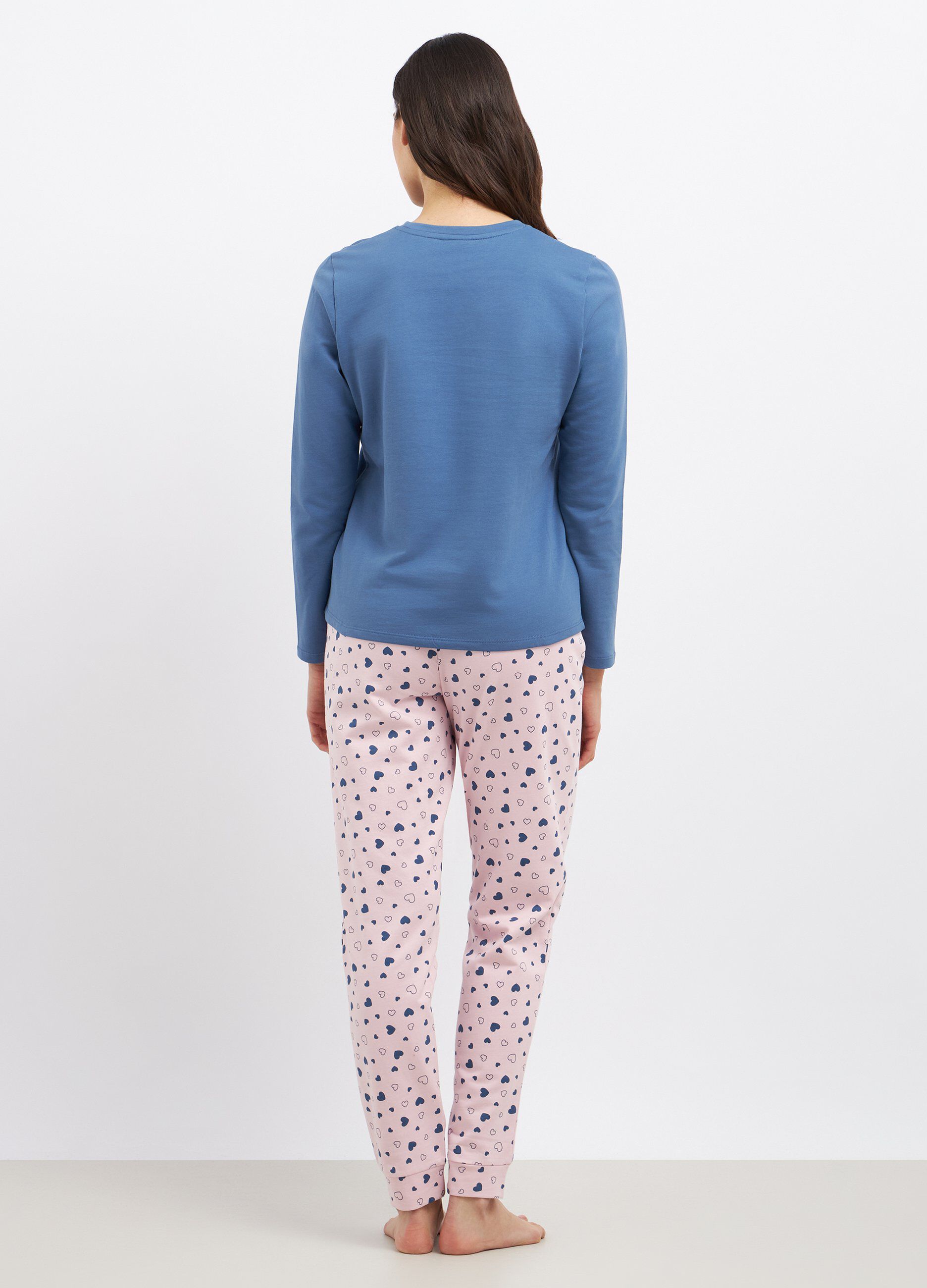 Set pigiama lungo in cotone con stampa glitter donna_1