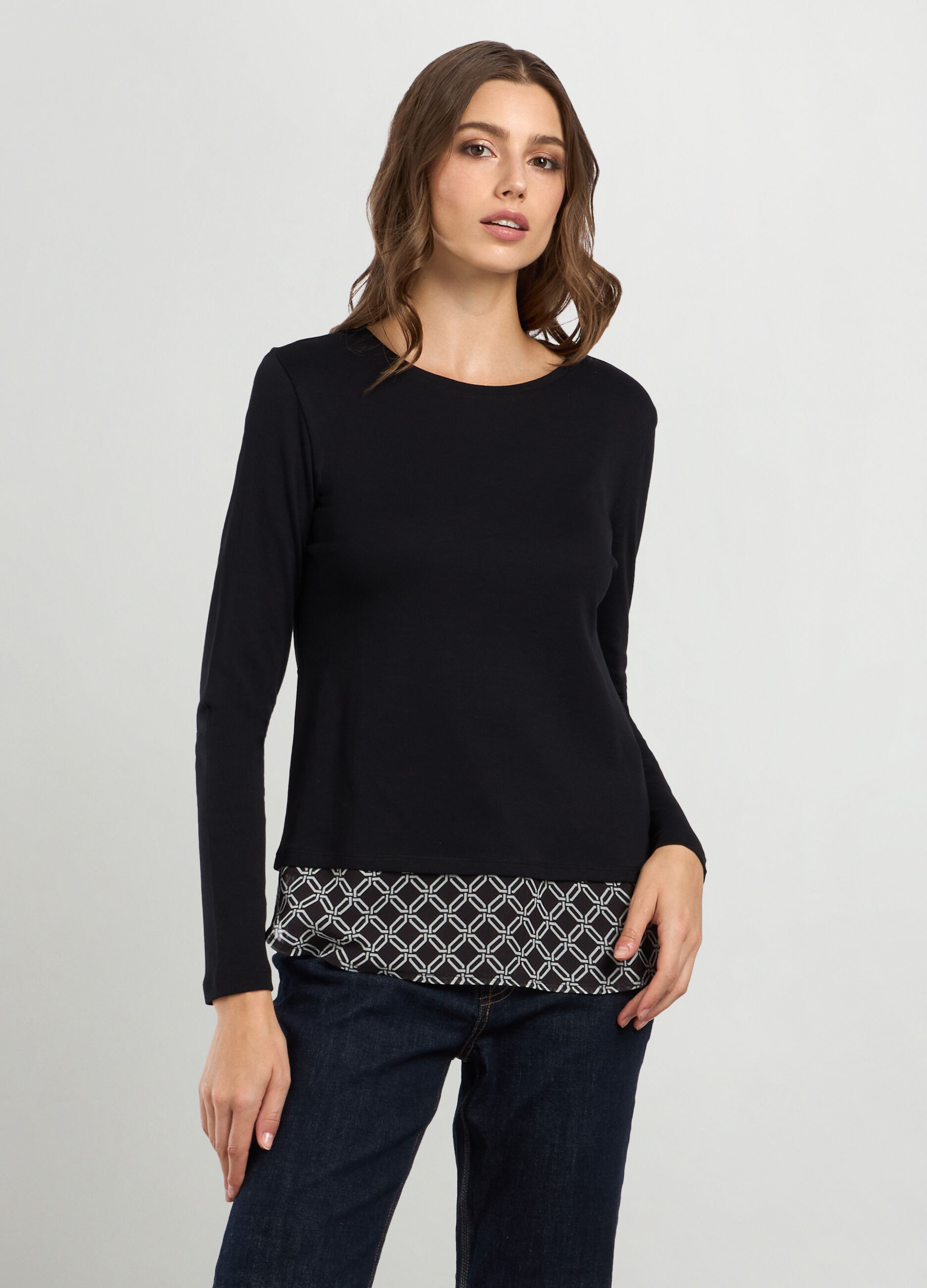 T-shirt a maniche lunghe in puro cotone donna_0