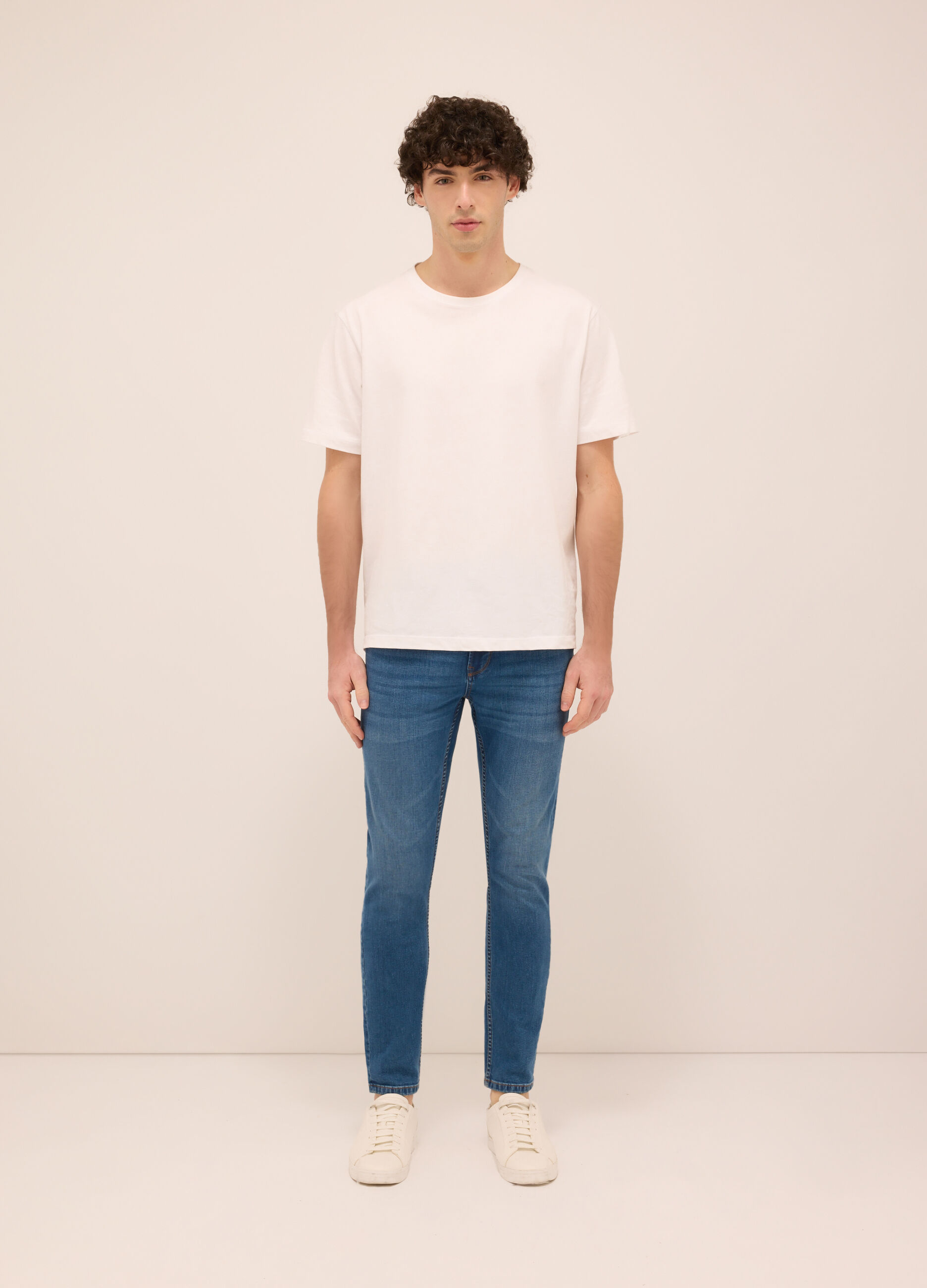 Jeans 5 tasche slim fit in denim di cotone stretch_0