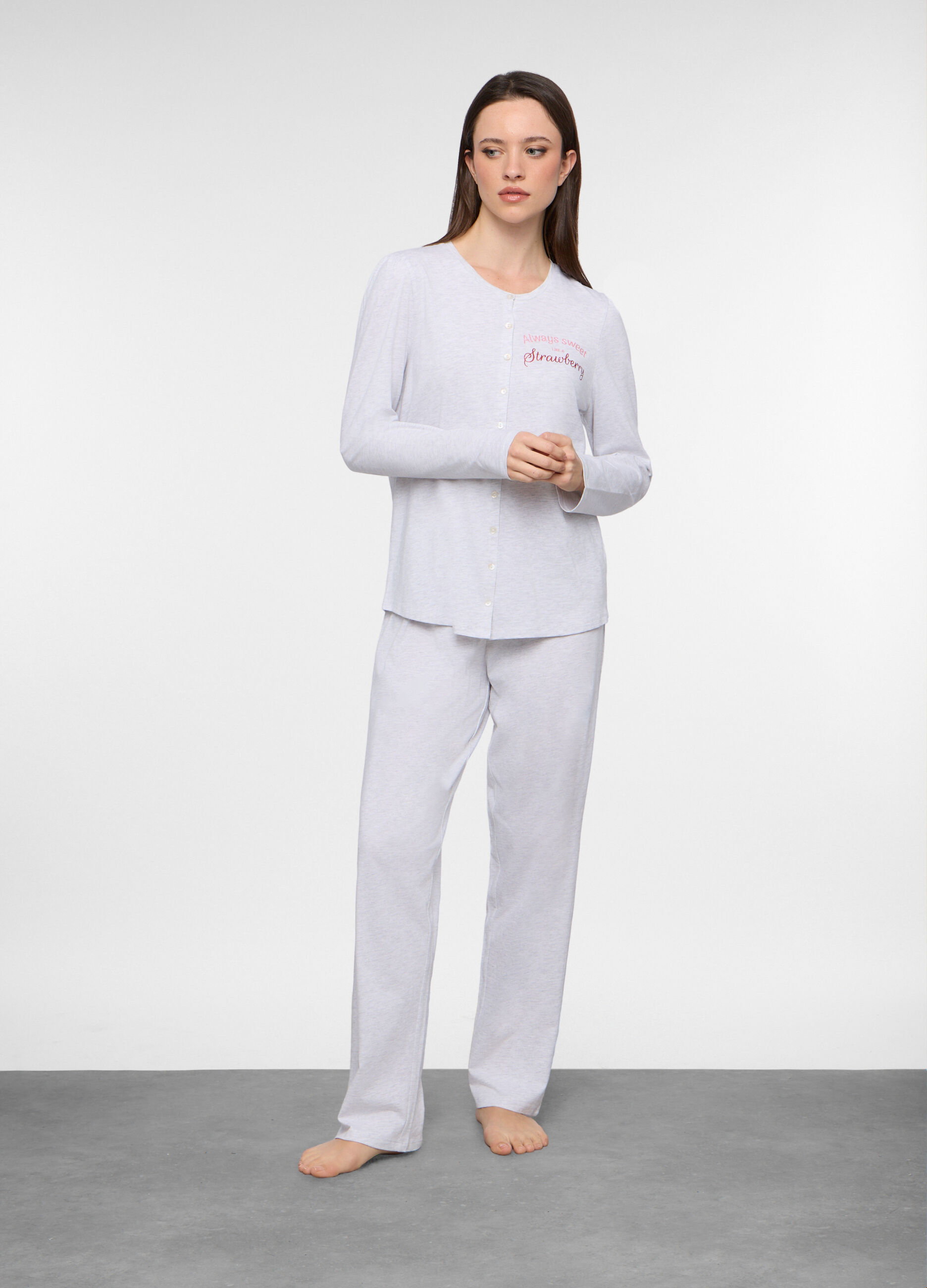 Set pigiama lungo in jersey di puro cotone donna_0