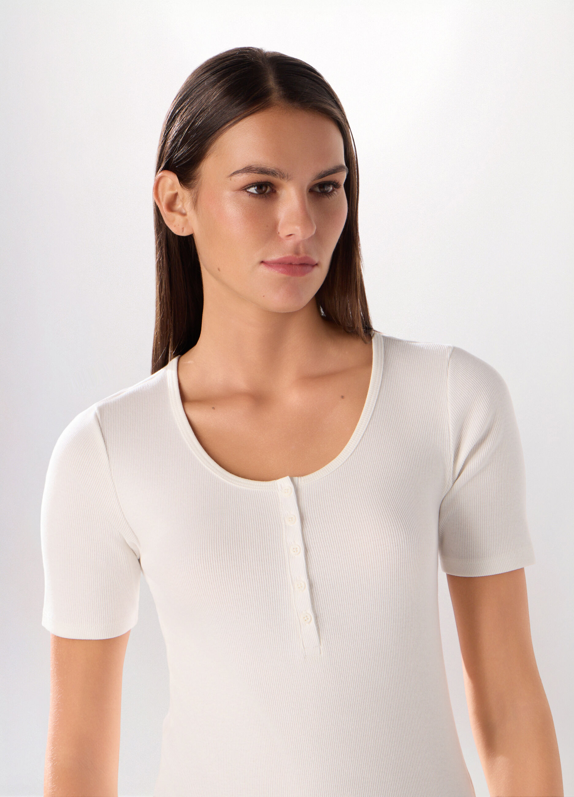 T-shirt in costina di cotone stretch donna_2