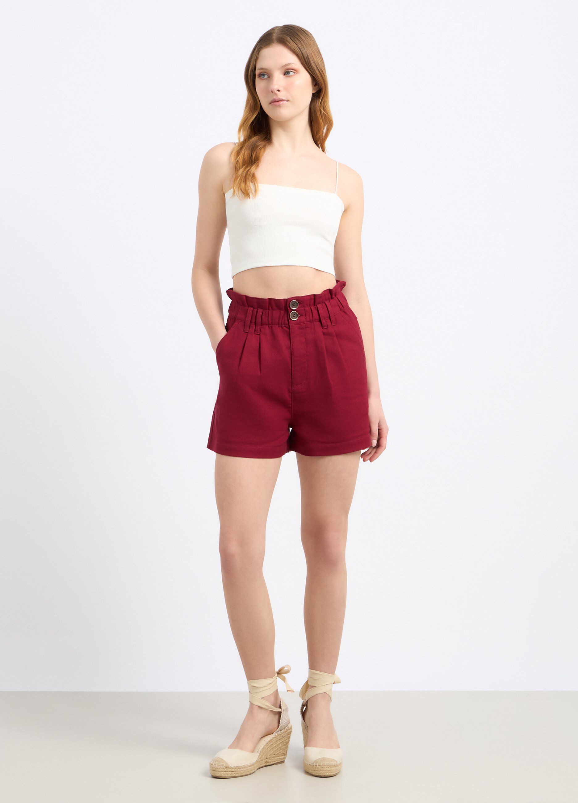 Shorts paperbag in misto lino donna_0