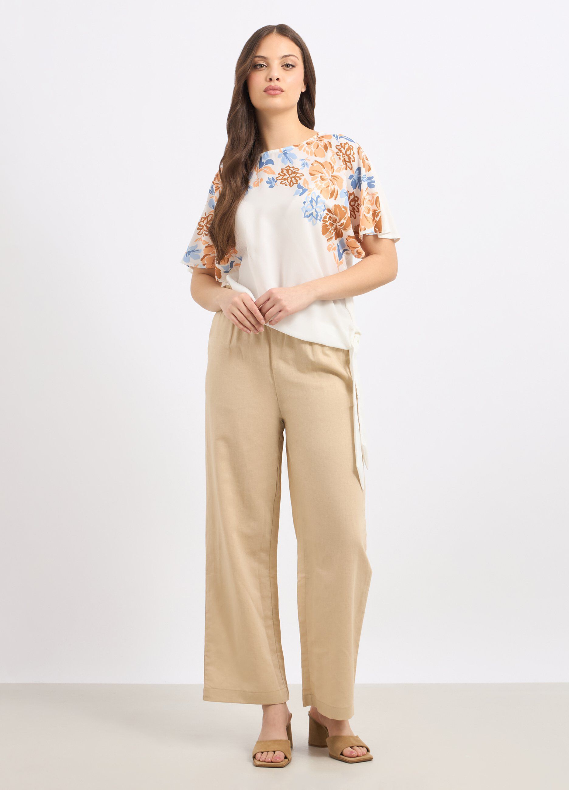 Pantaloni palazzo in misto lino donna