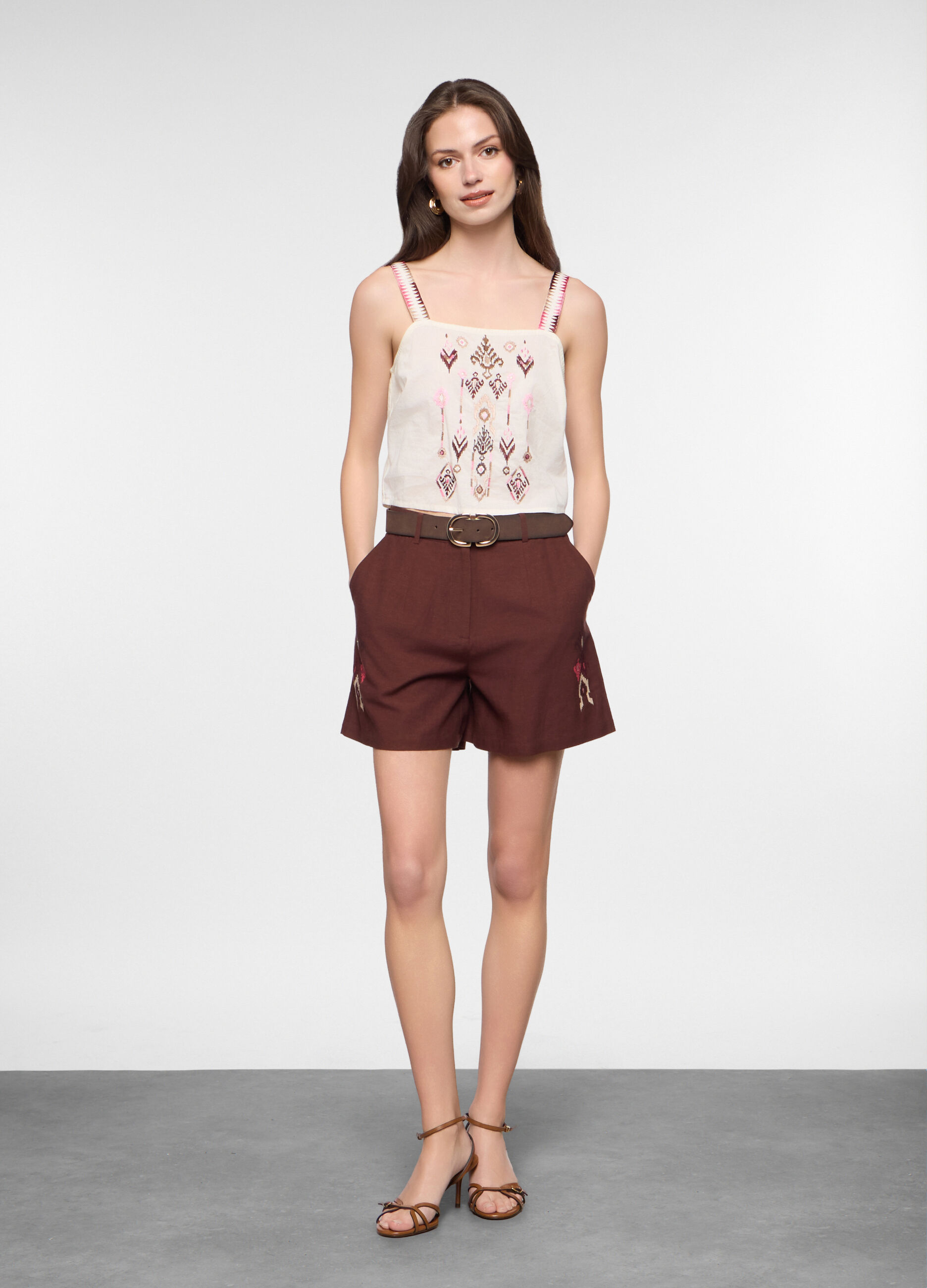 Top fit regular con scollo squadrato in puro cotone donna_0