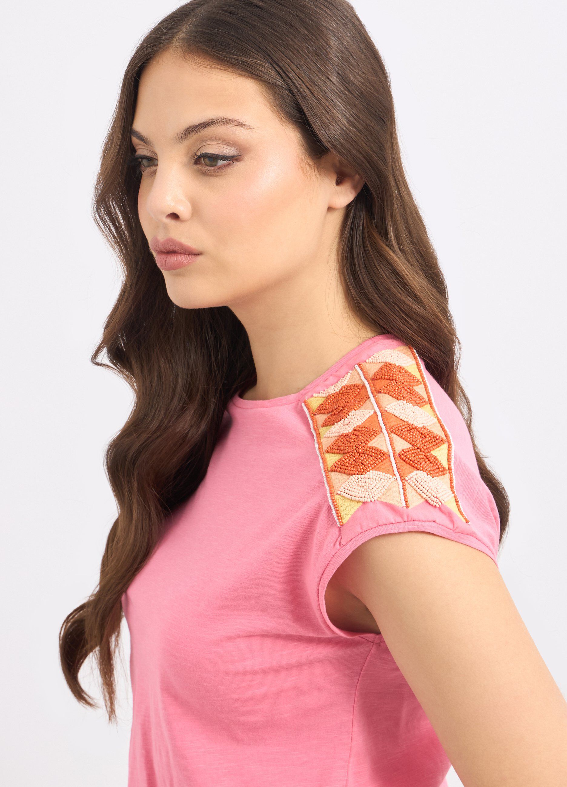 T-shirt in puro cotone con applicazioni donna_2