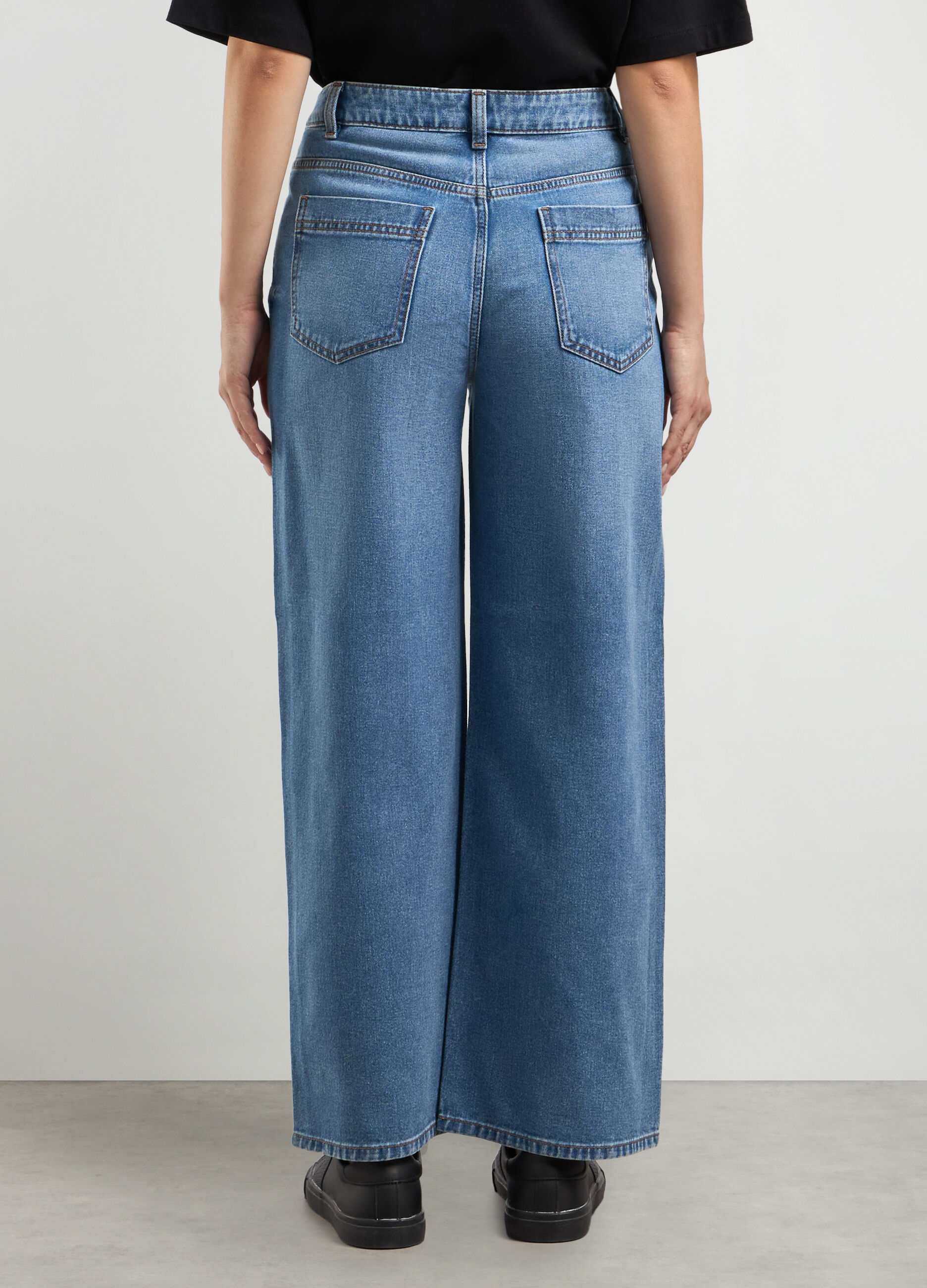 Pantaloni in denim di puro cotone wide leg donna_1