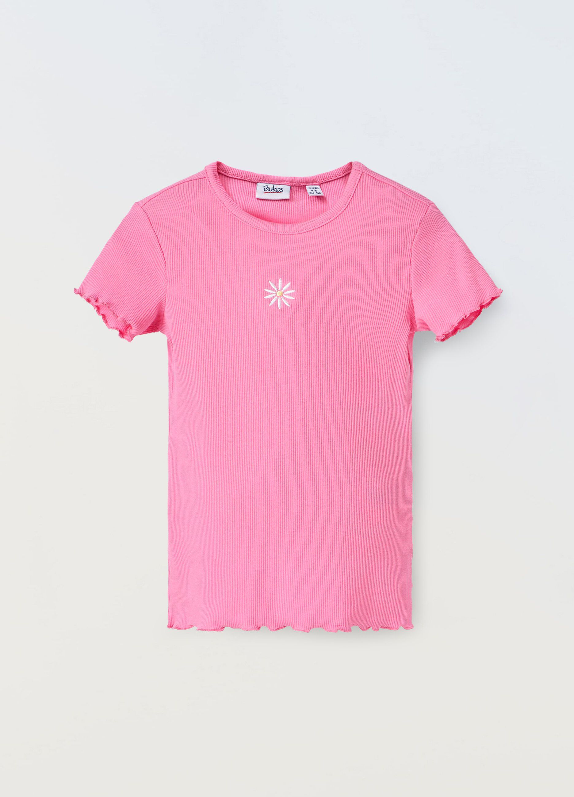 T-shirt in costina di cotone stretch bambina_0