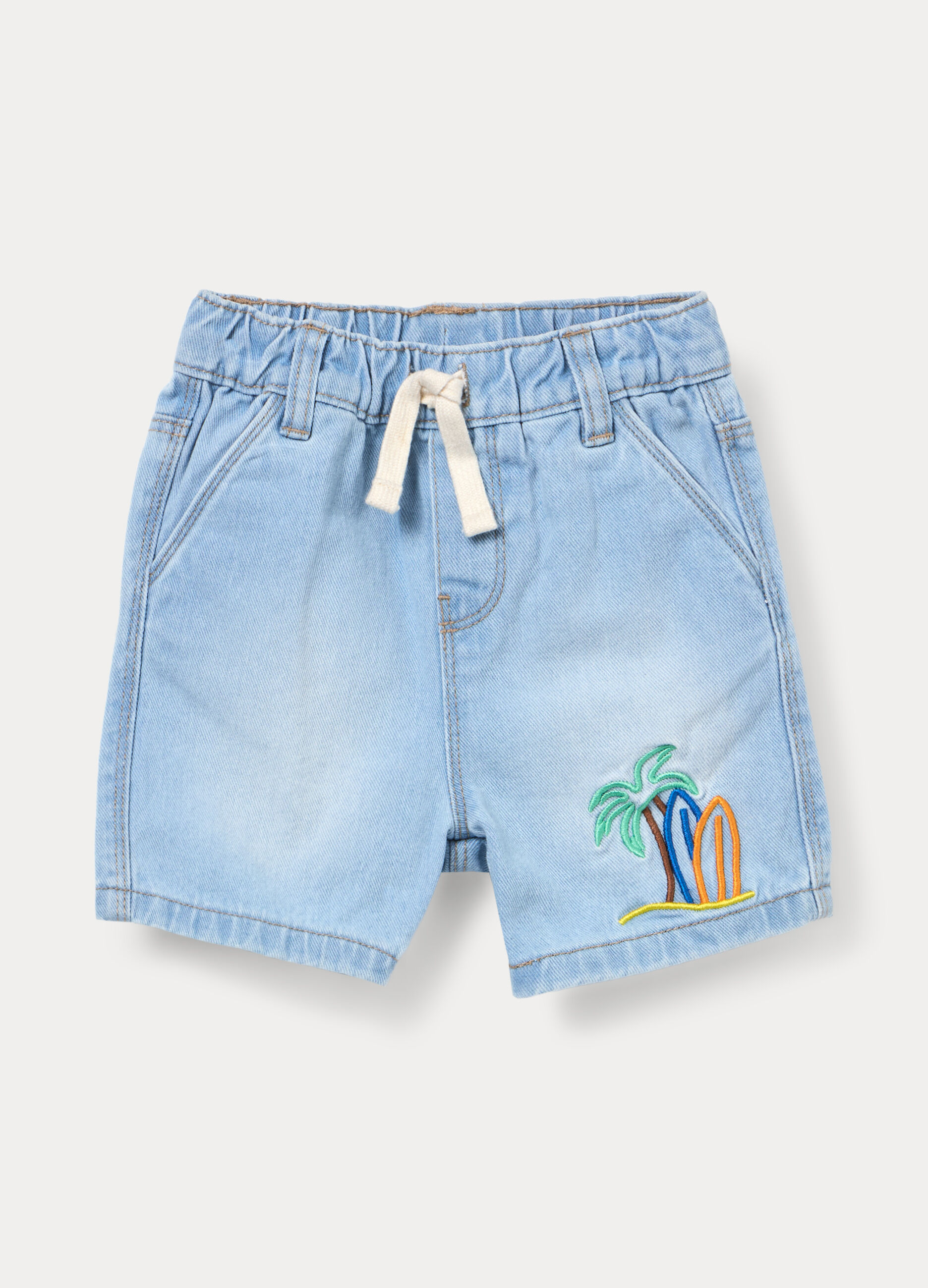 Shorts in denim di puro cotone _0