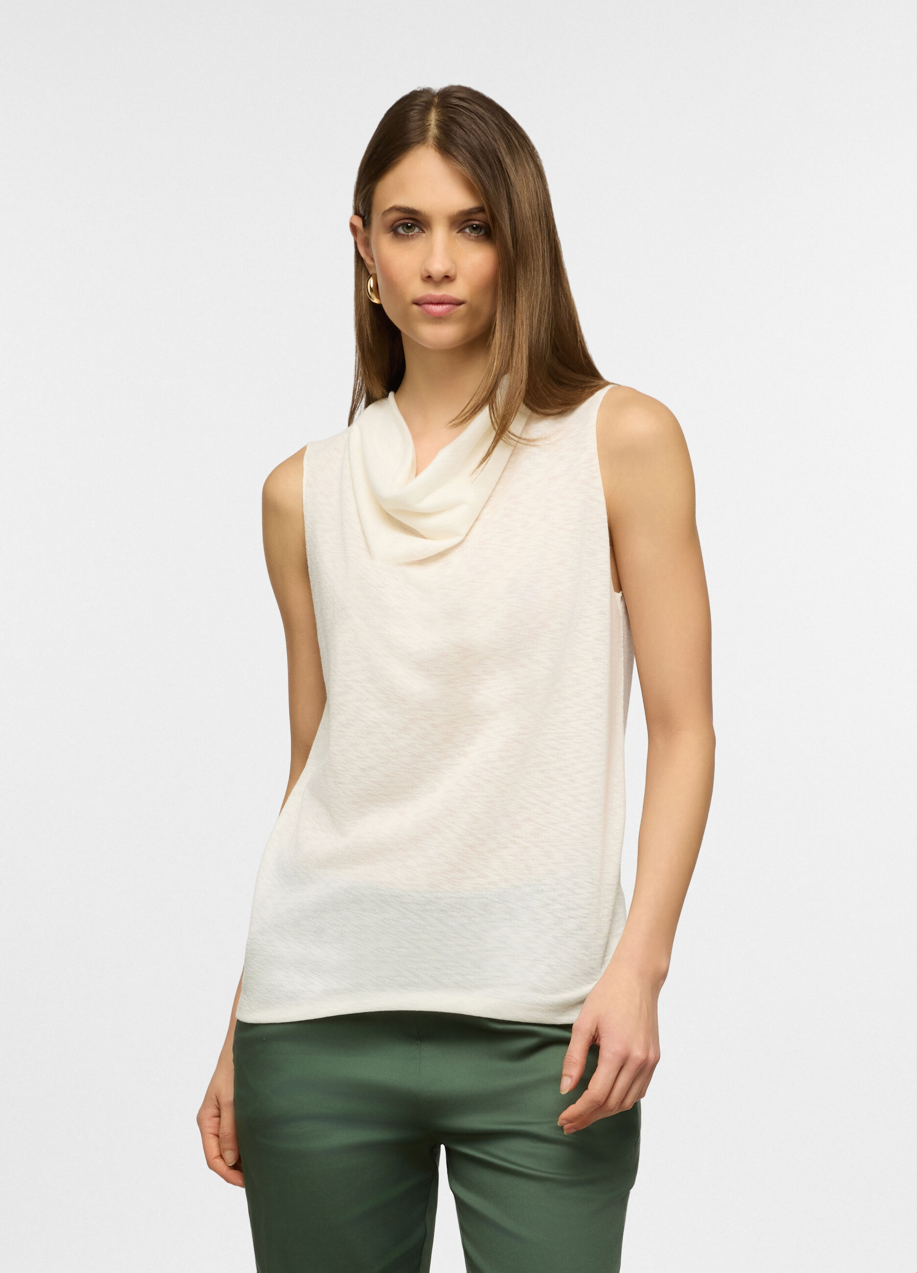 Canotta fitted con collo arricciato donna_0