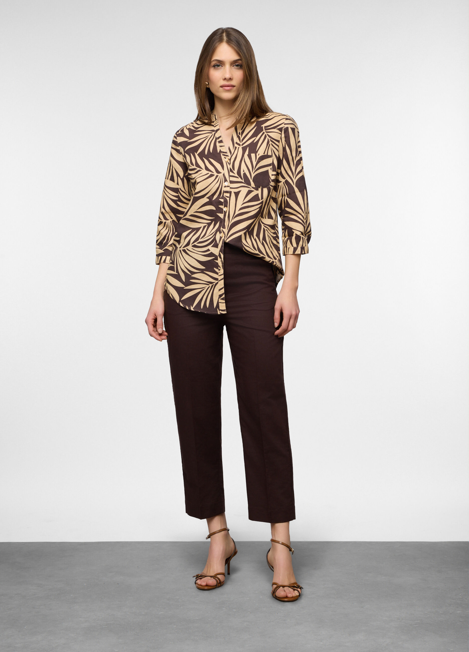 Pantaloni fit regular misto lino donna_0