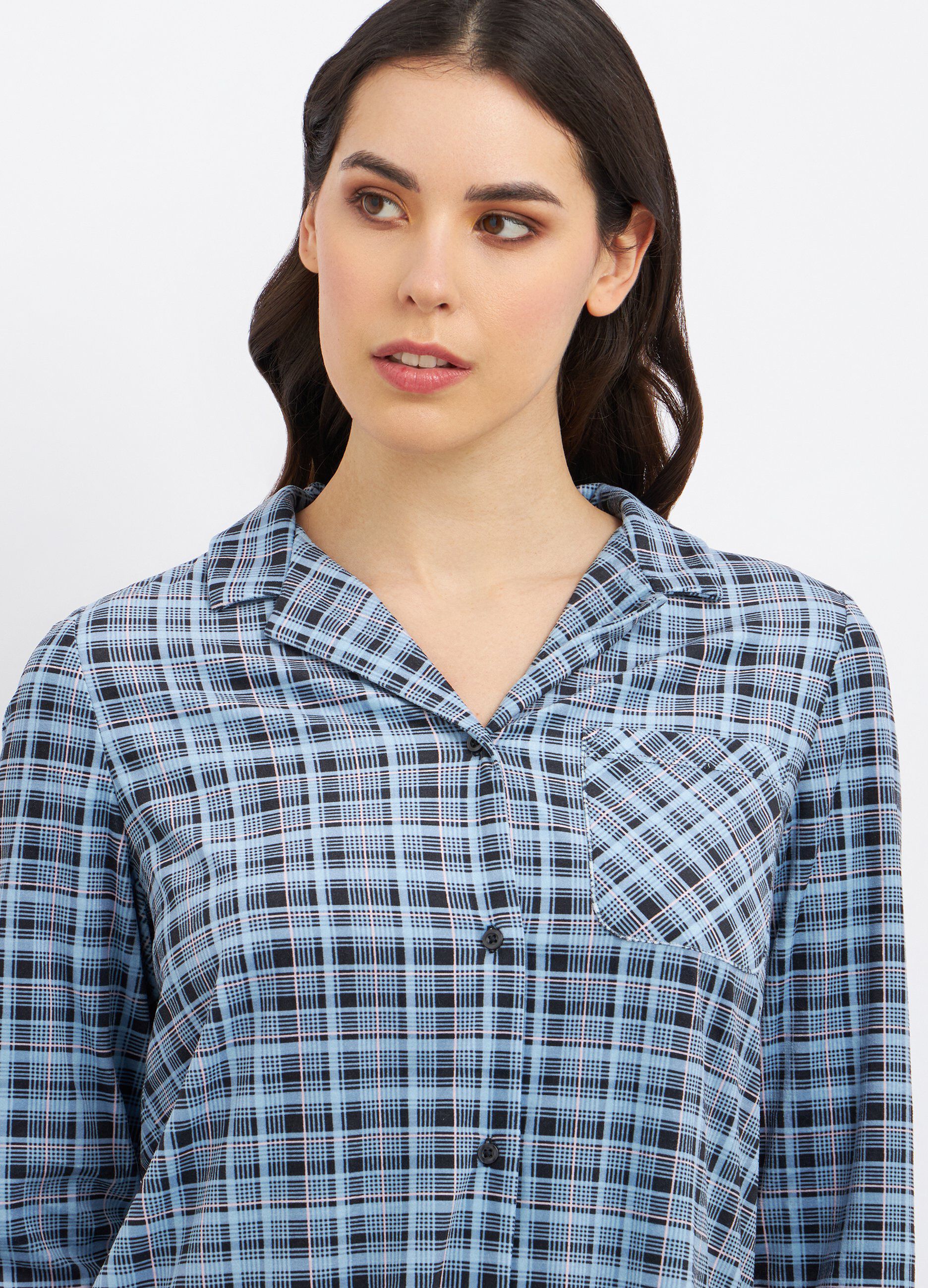 Top pigiama a maniche lunghe a quadri donna_2