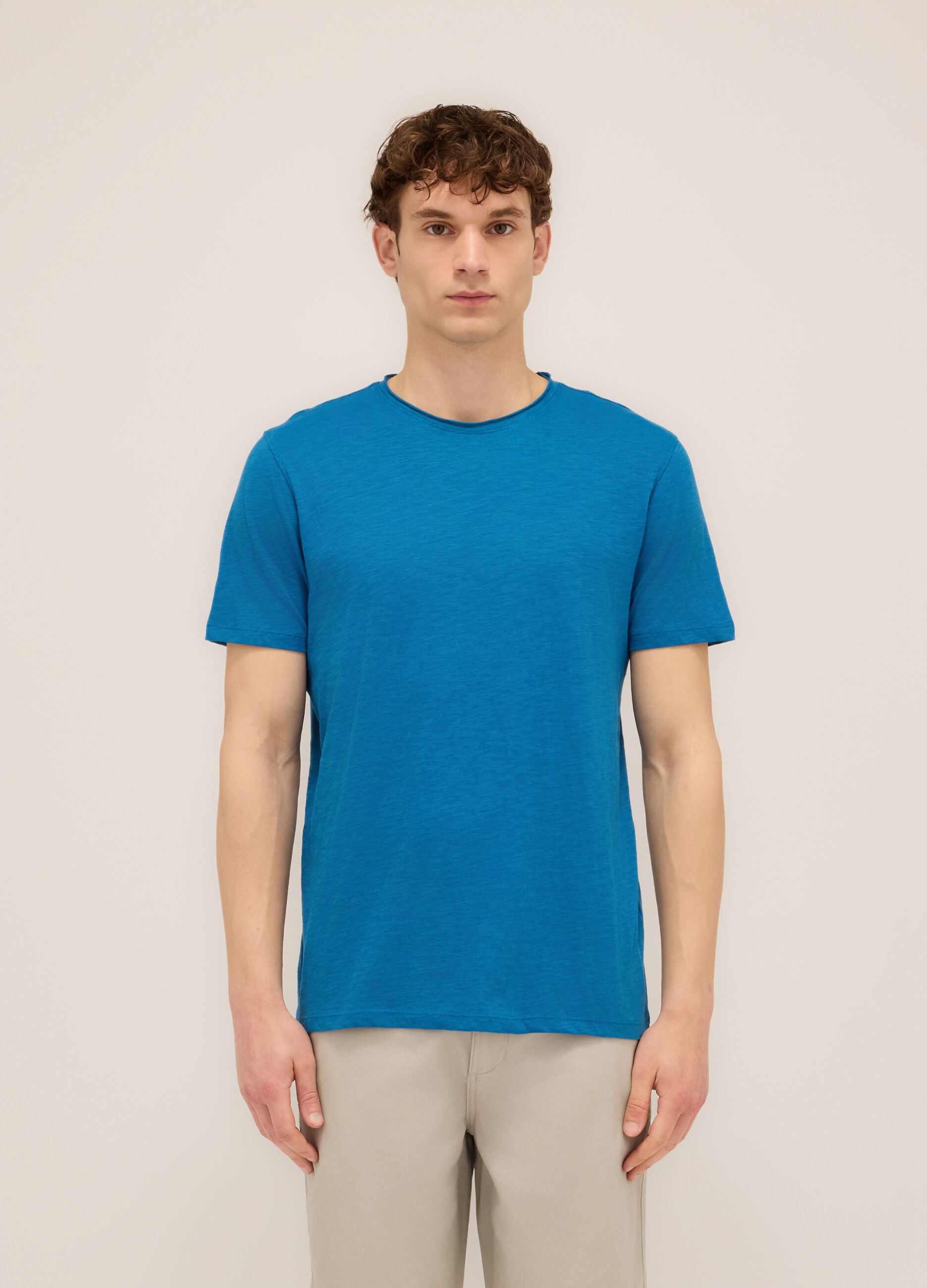 T-shirt girocollo in cotone fiammato uomo_0