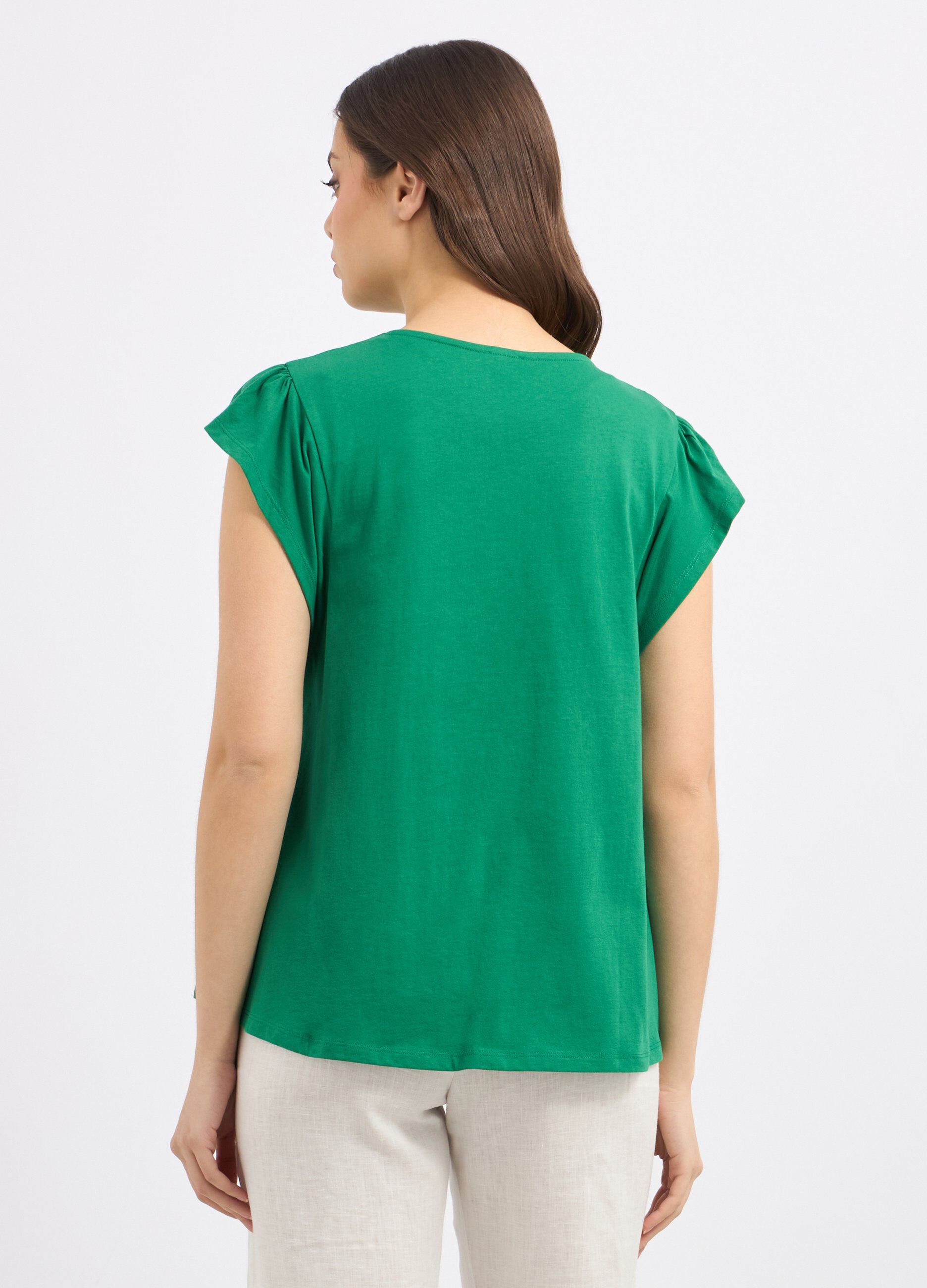 T-shirt in puro cotone con inserto in sangallo donna_1