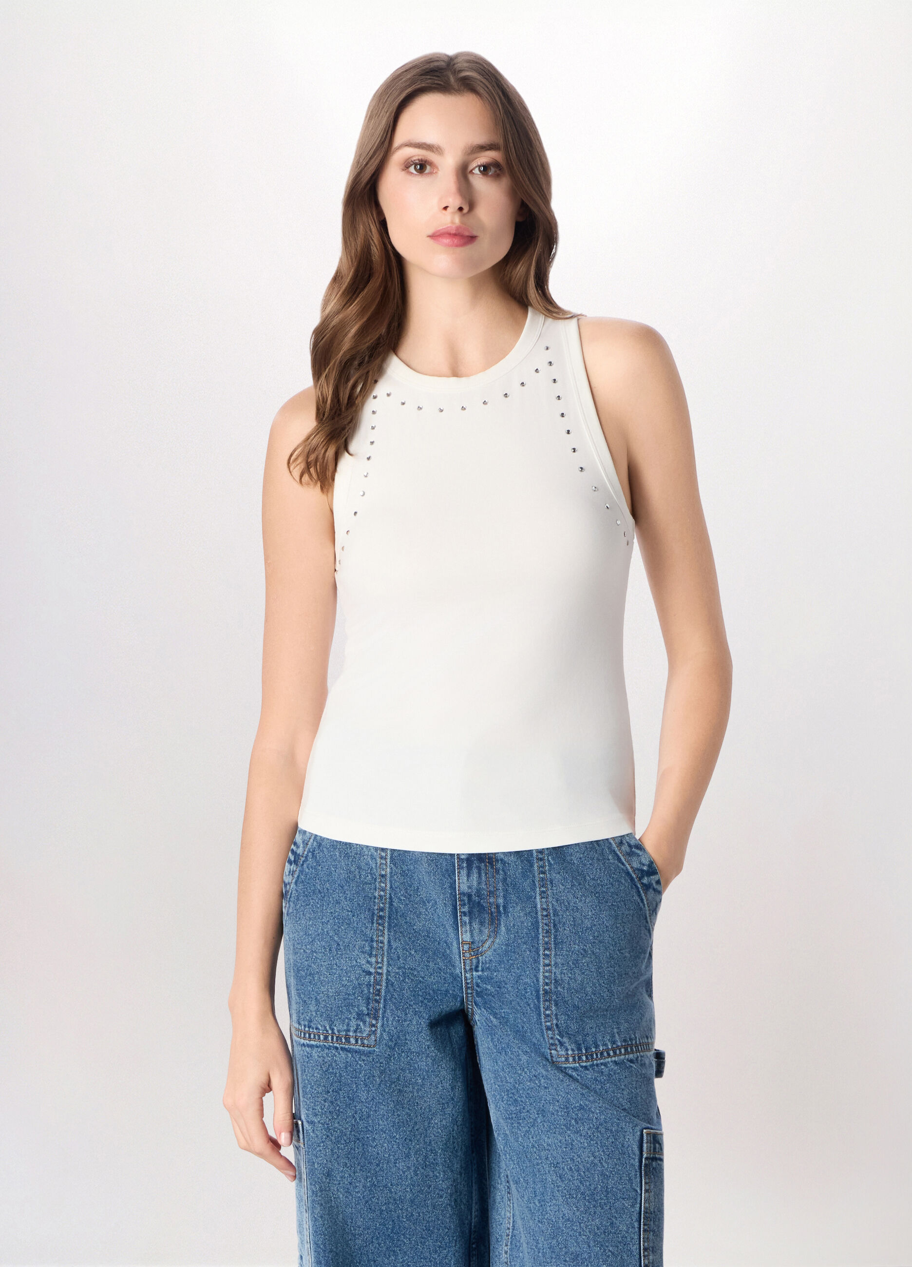 Canotta in jersey di cotone stretch donna_0