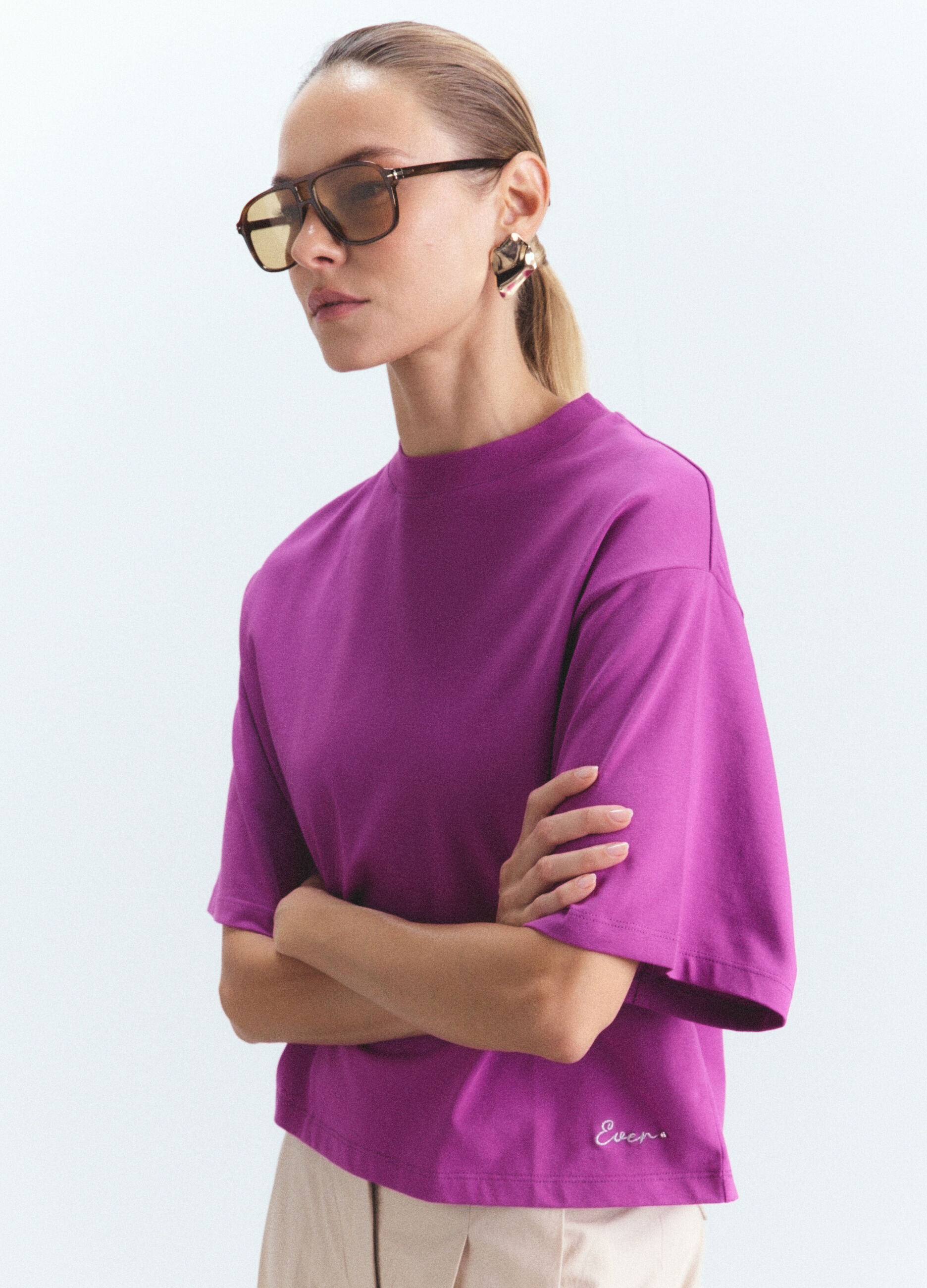T-shirt girocollo Boxy Fit stretch donna_5