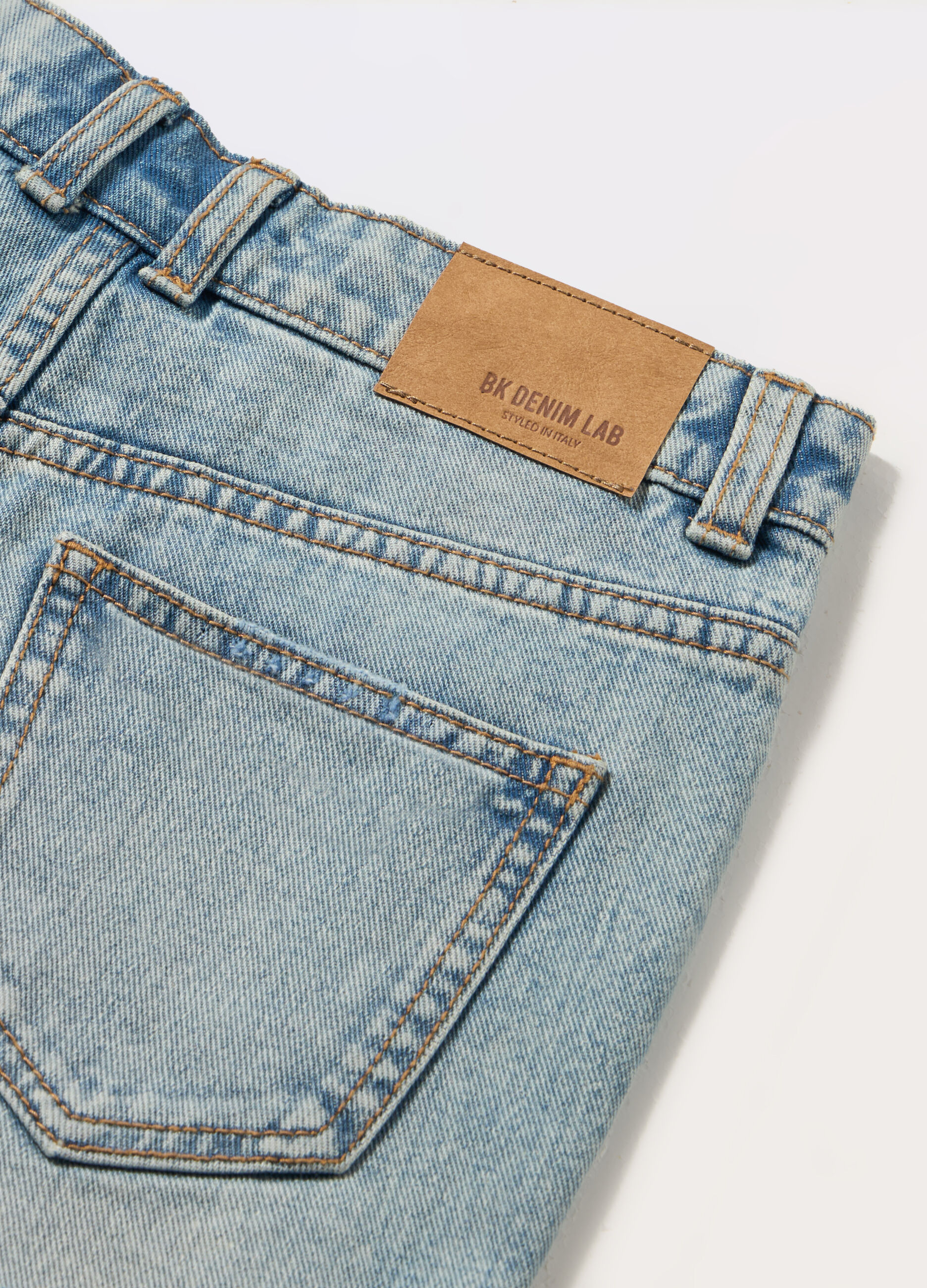 Shorts ripped in denim di puro cotone ragazza_1