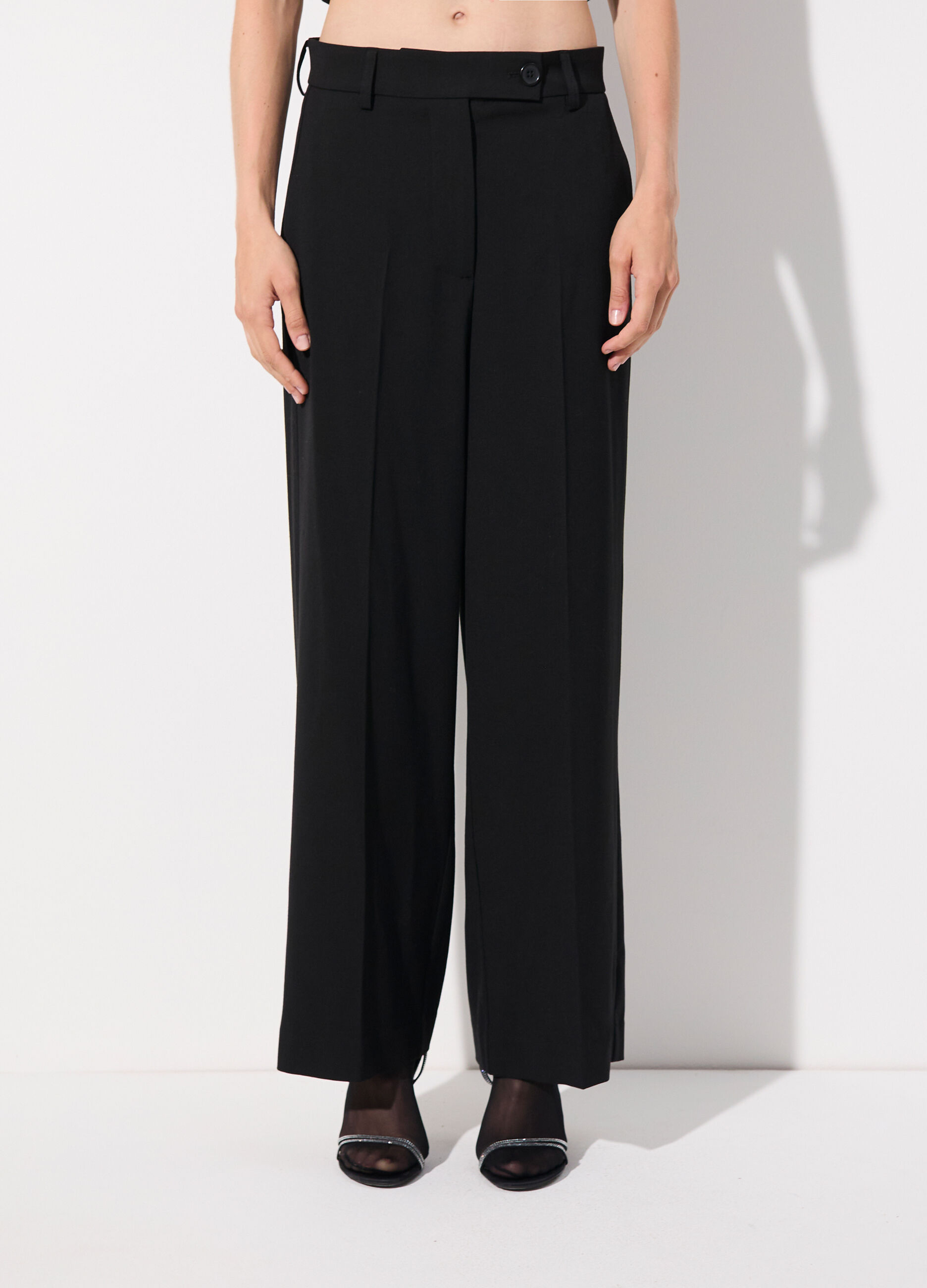 Pantalone dritto in misto lana stretch donna_1