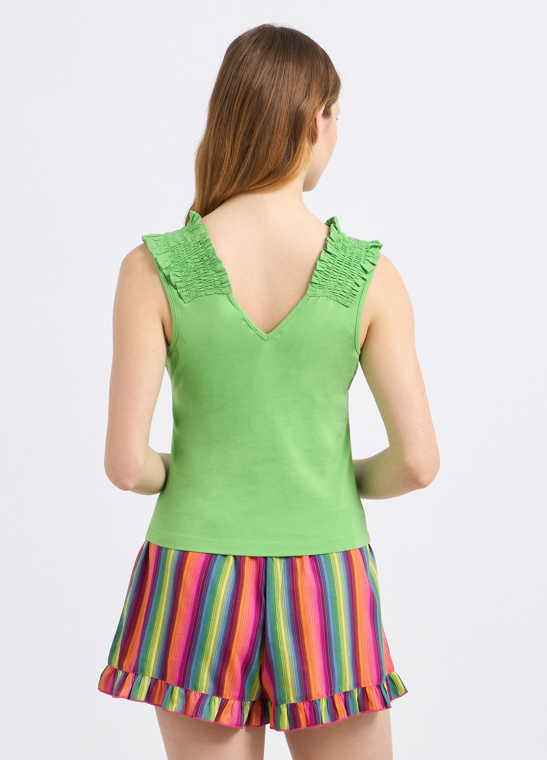 T-shirt in cotone stretch con punto smock donna_1