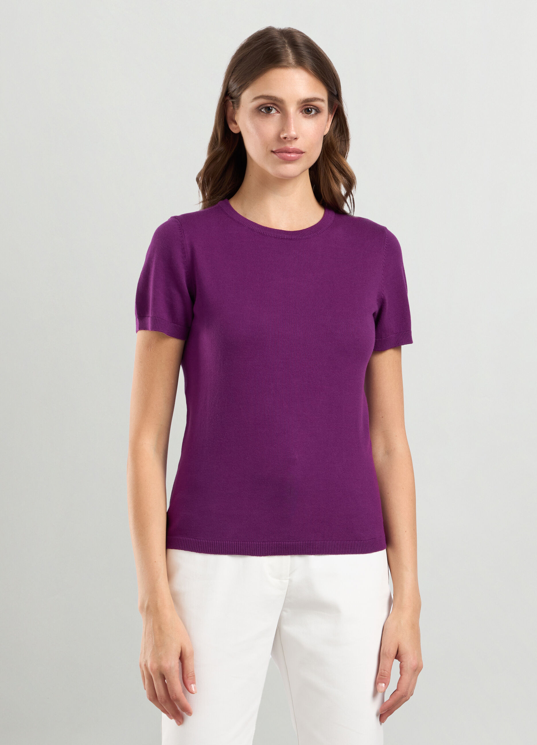 Tricot misto cotone a maniche corte donna_0