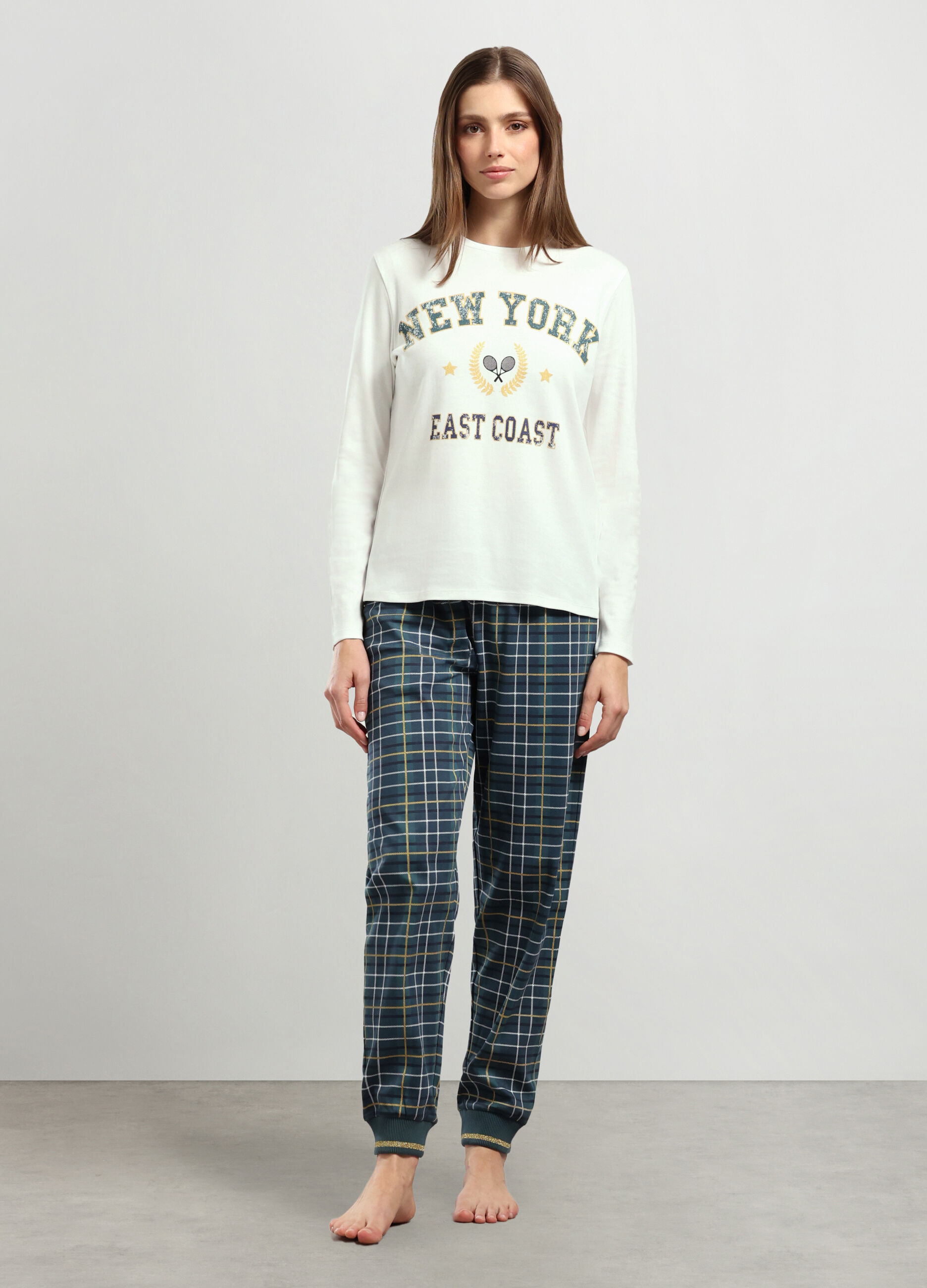 Set pigiama lungo in puro cotone donna_0