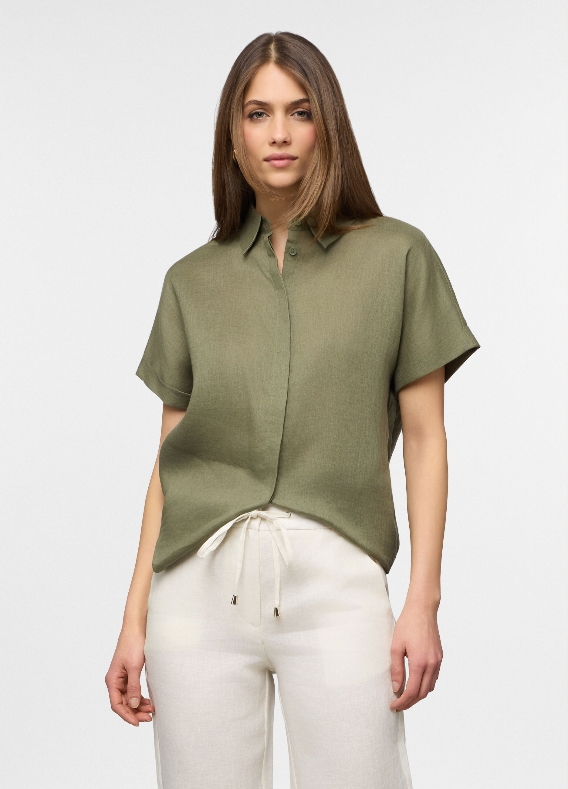 Camicia fit regular con colletto alla francese in puro lino donna _0