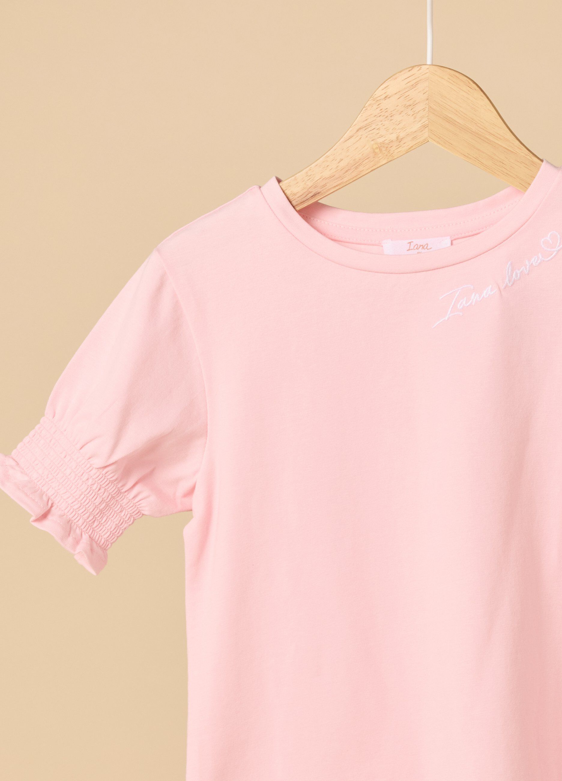 T-shirt IANA in cotone stretch con ricamo e punto smock bambina_1